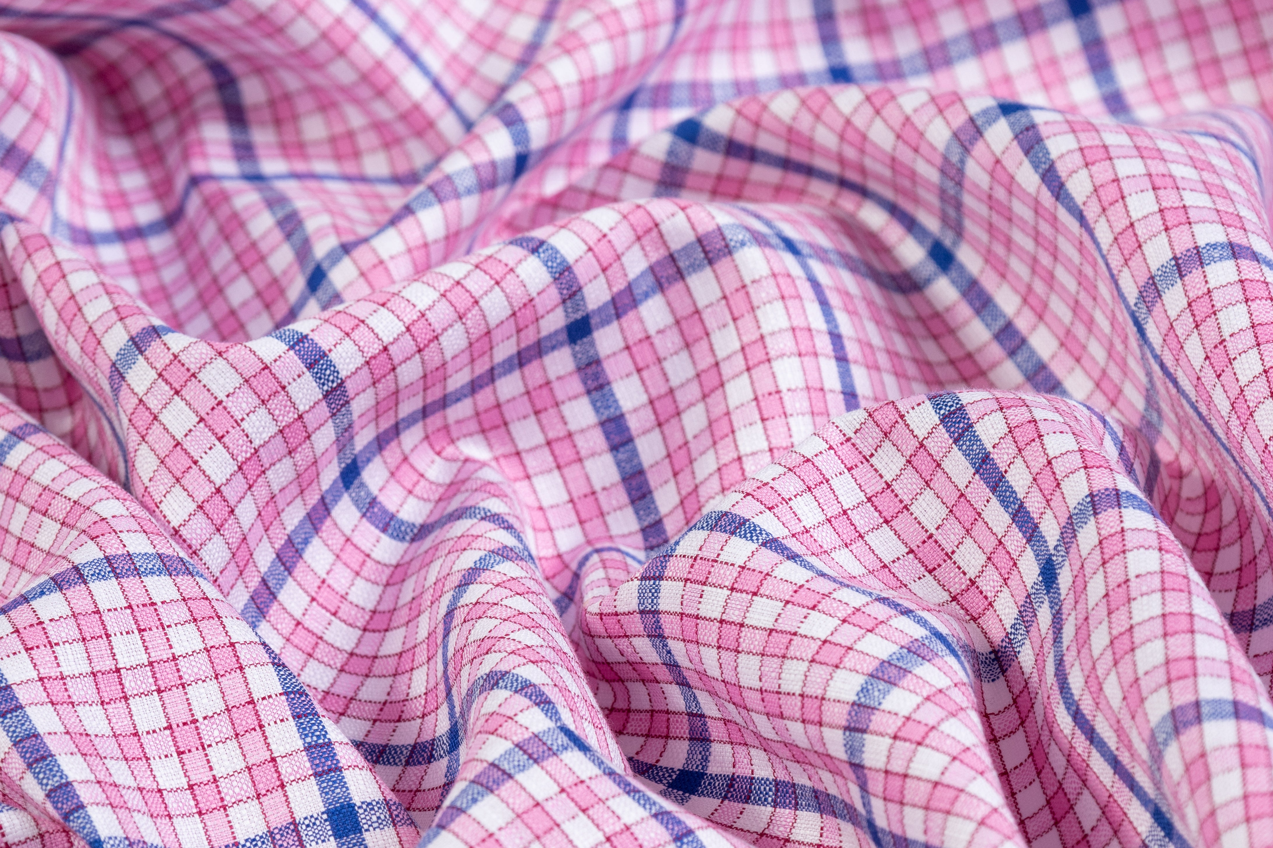 Checked Italian Linen Viscose Blend - Pink / Blue / White