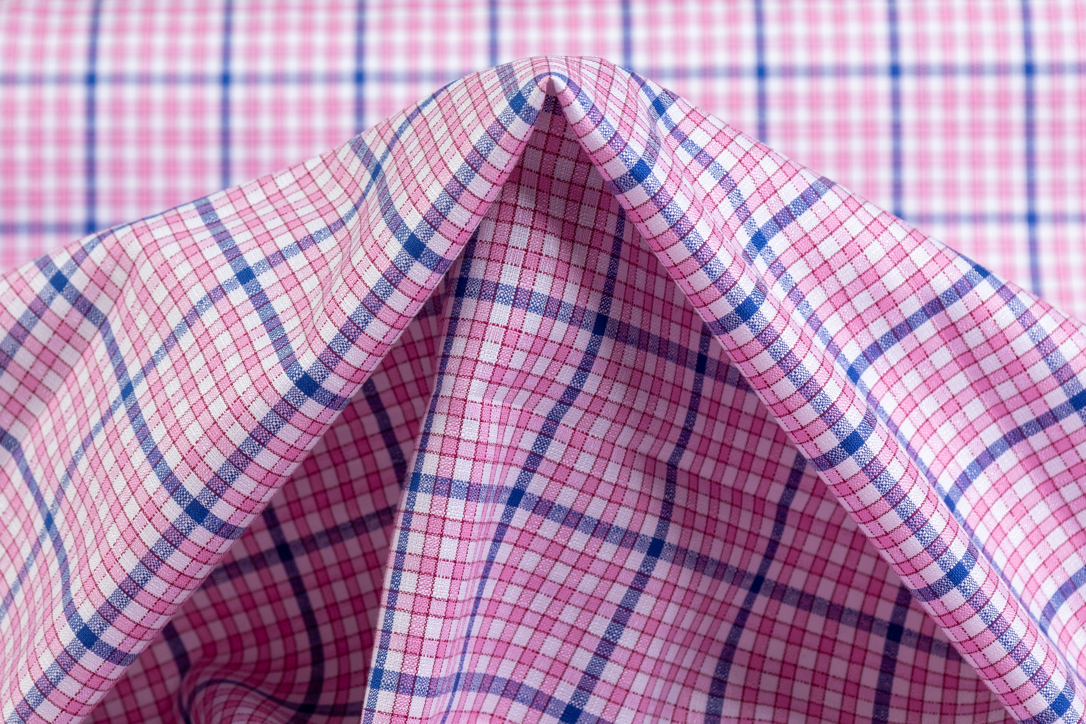 Checked Italian Linen Viscose Blend - Pink / Blue / White
