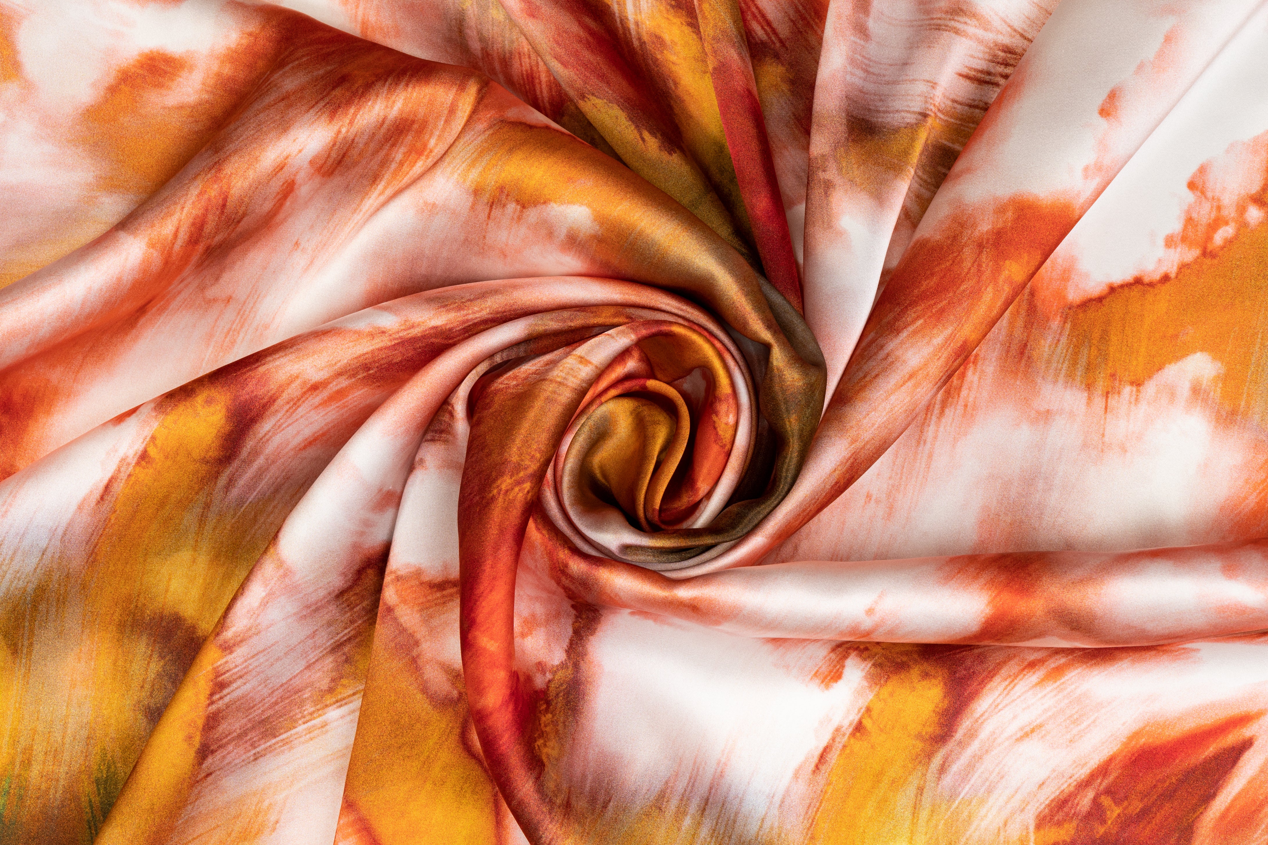 Tie-Dye Print Italian Silk Charmeuse - Orange