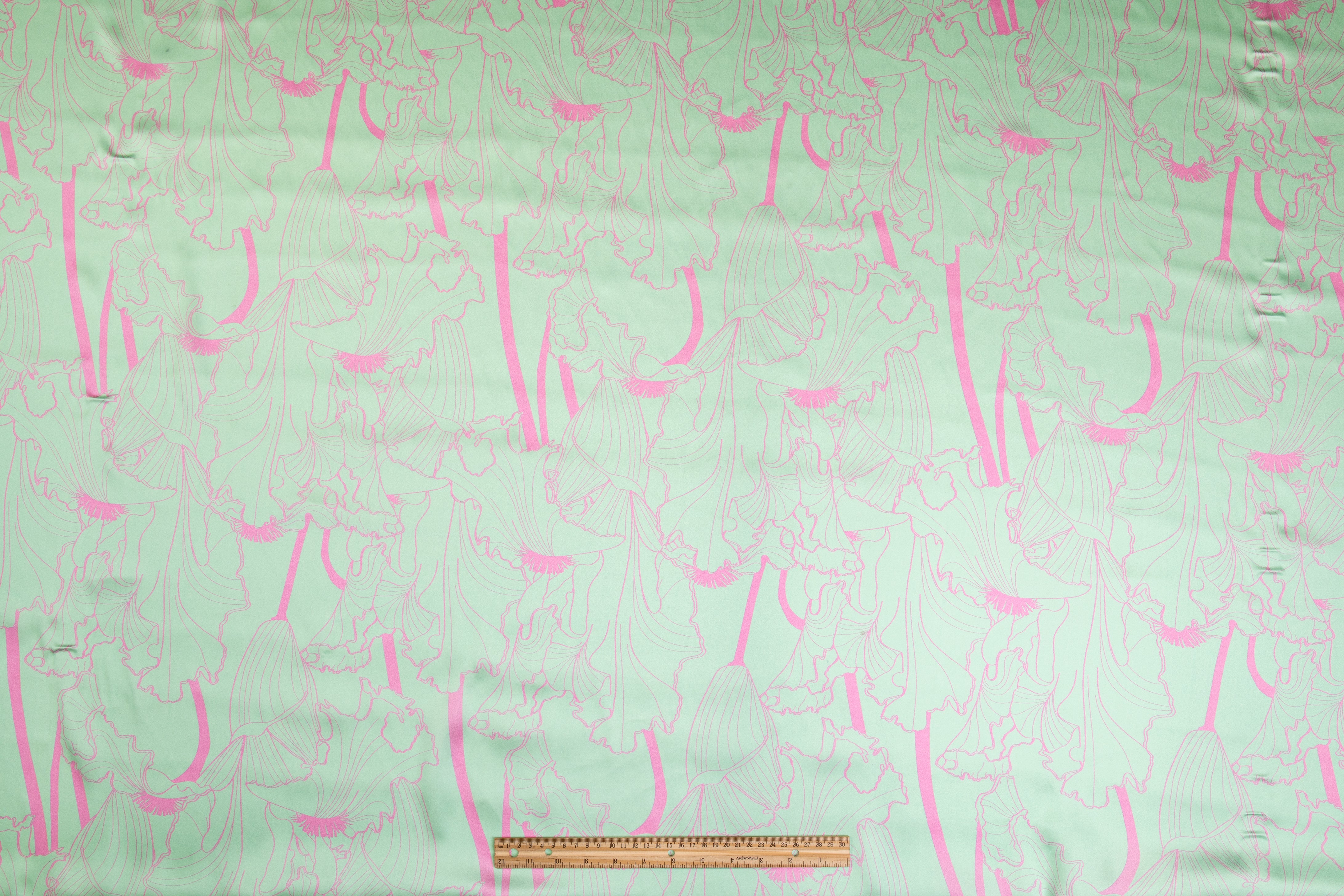 Abstract Italian Silk Charmeuse - Mint Green and Pink