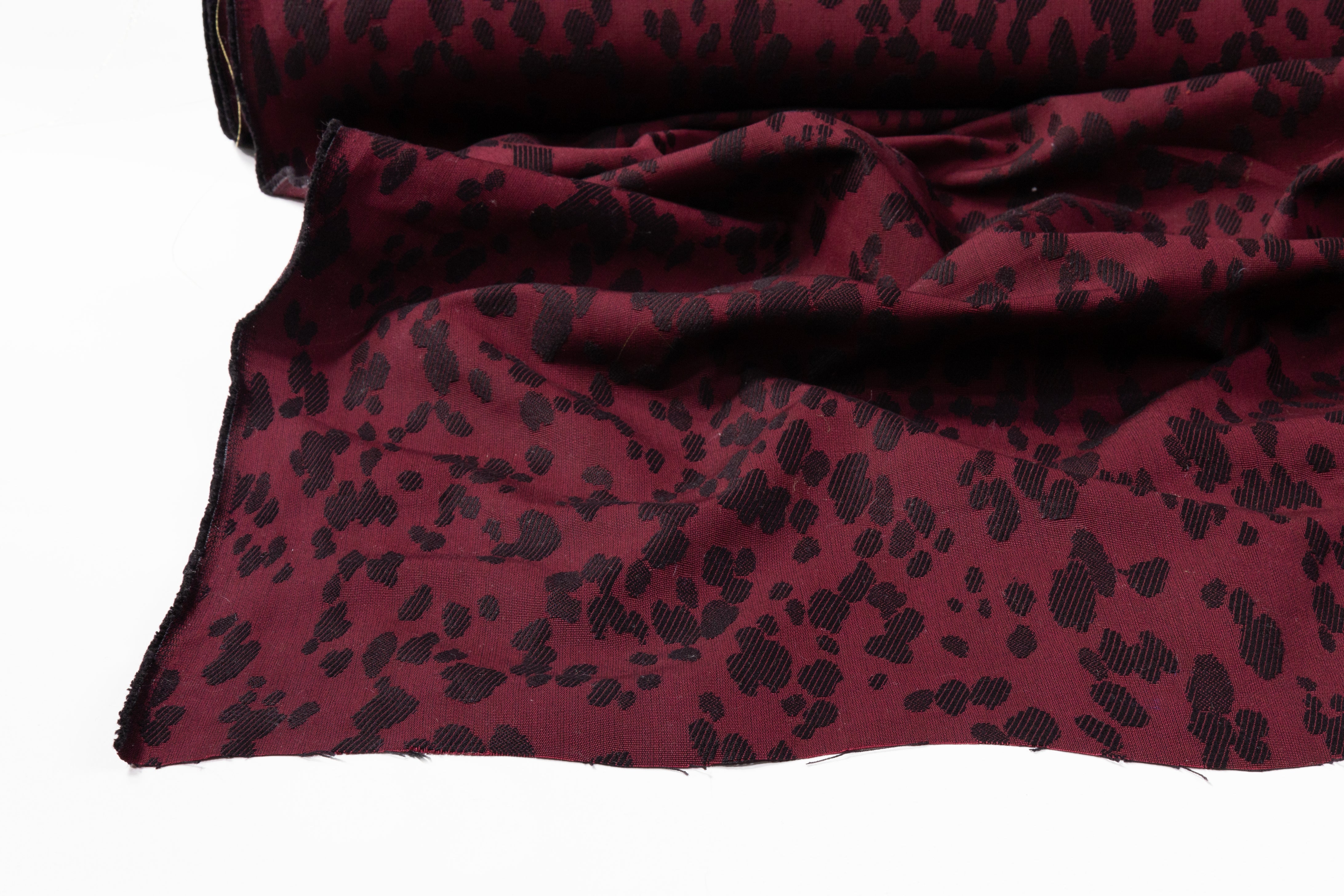 Cheetah Design Italian Cotton Brocade - Burgundy / Black