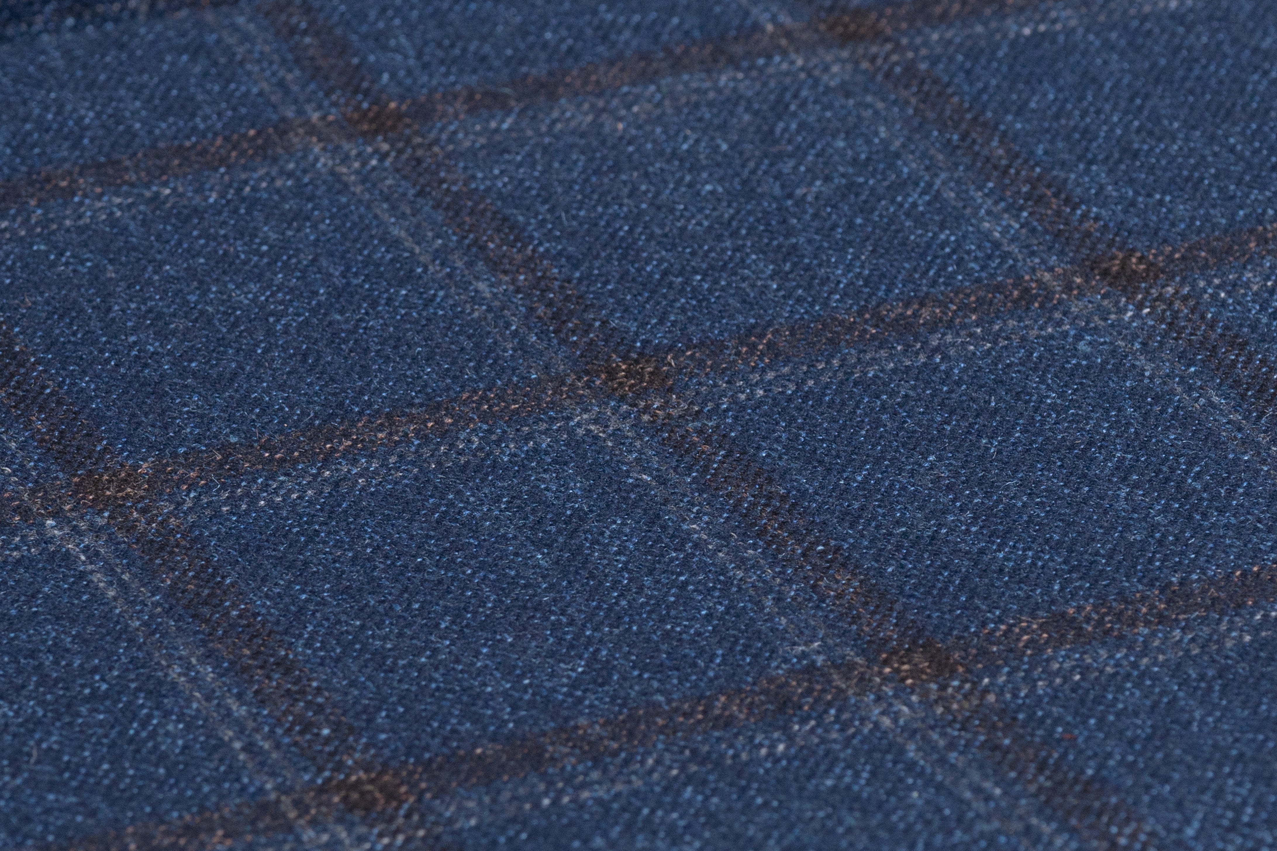 Vitale Barberis Canonico - Checked Italian Silk Wool Linen Suiting - Blue / Brown