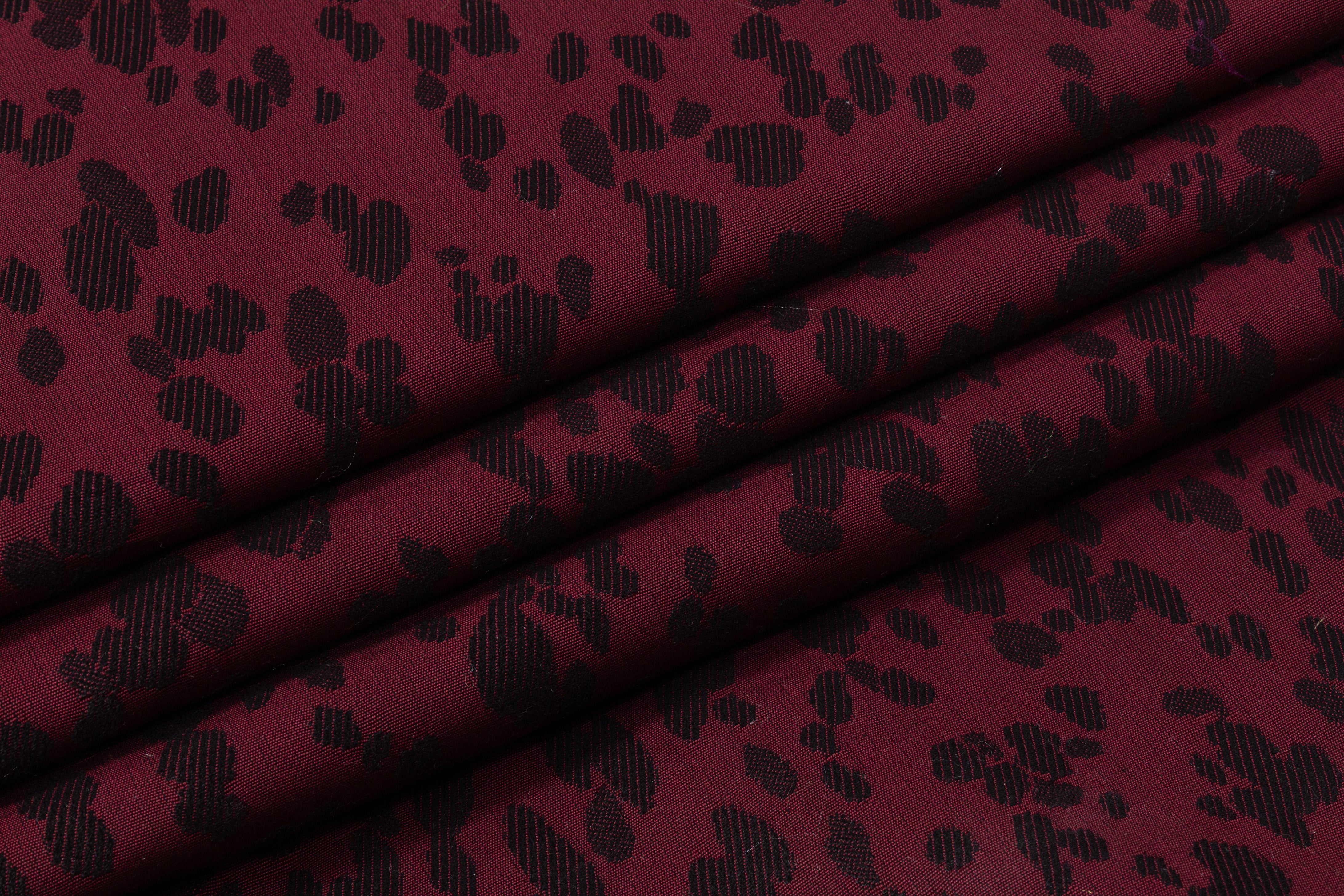 Cheetah Design Italian Cotton Brocade - Burgundy / Black