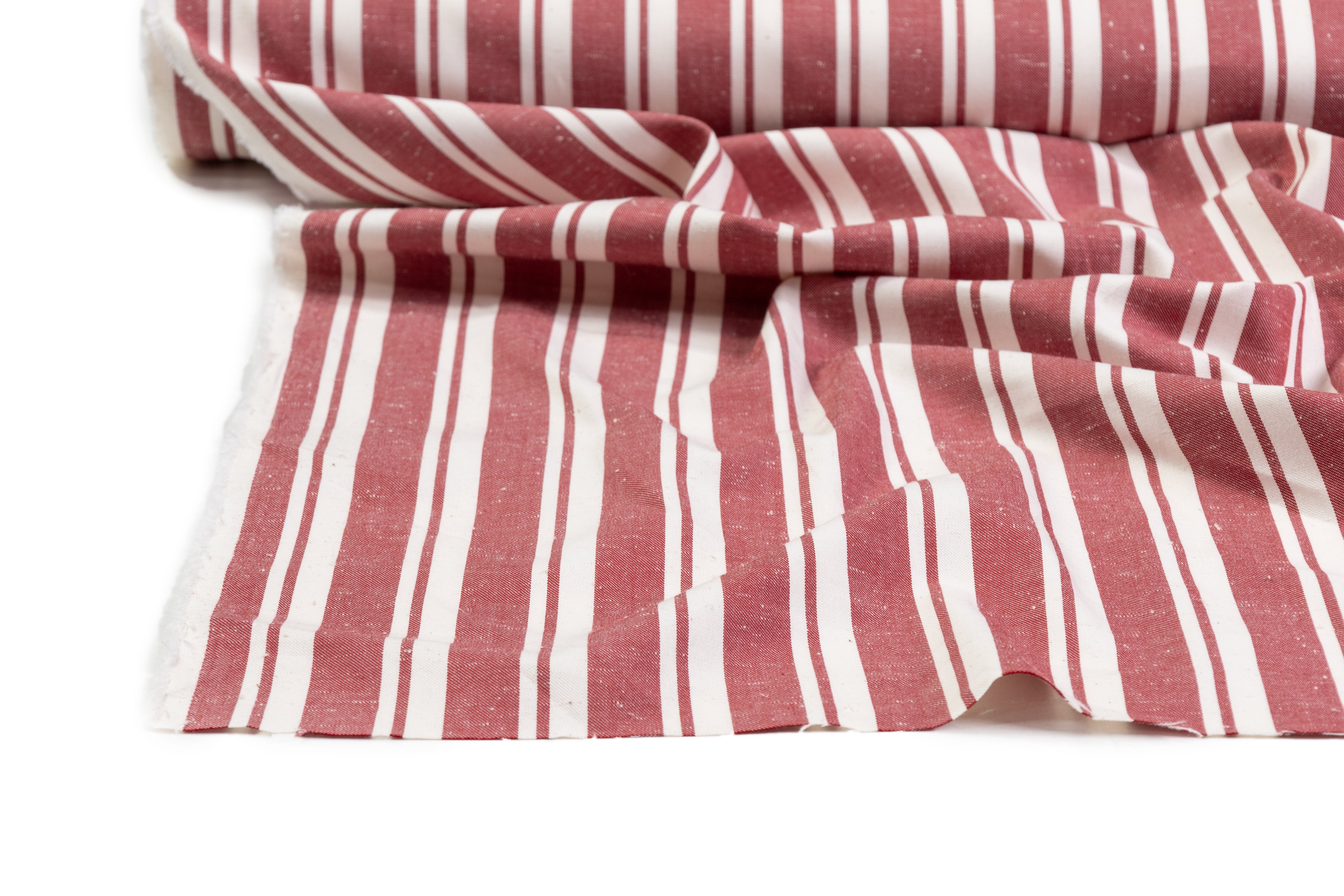 Striped Italian Cotton Linen Blend - Red / Off White