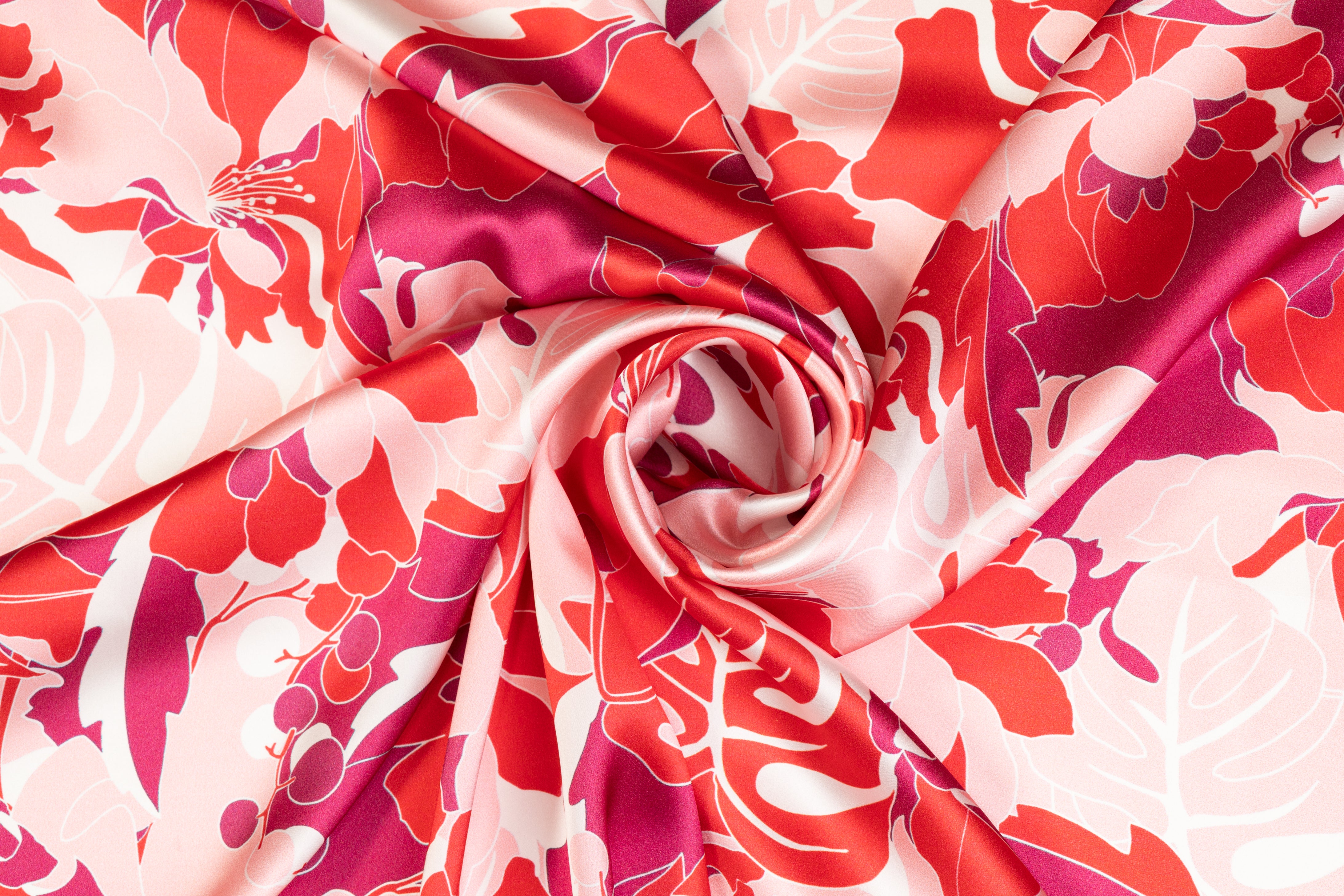 Floral Italian Silk Charmeuse - Magenta