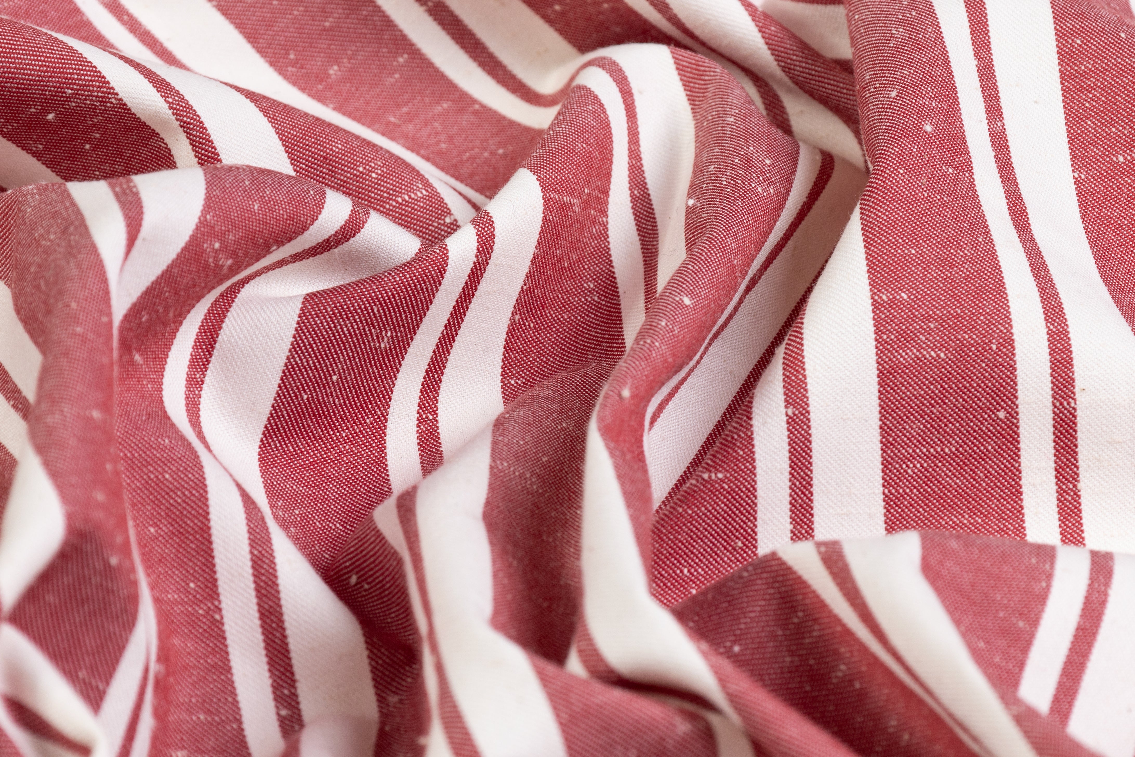 Striped Italian Cotton Linen Blend - Red / Off White