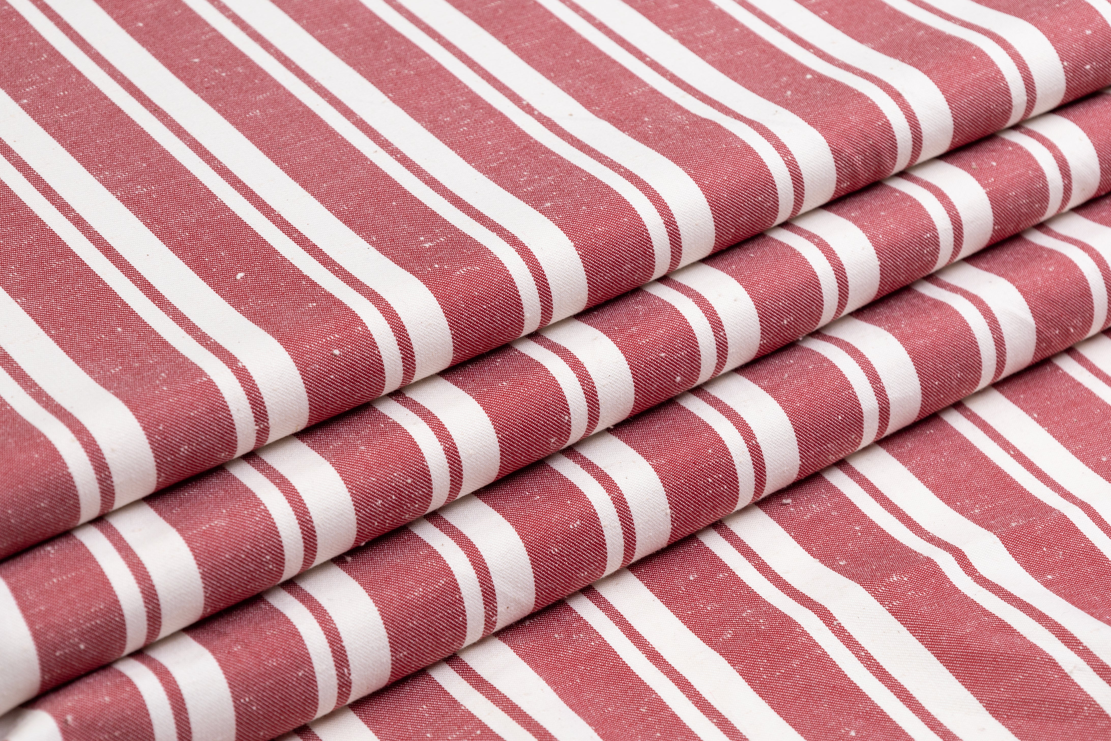 Striped Italian Cotton Linen Blend - Red / Off White