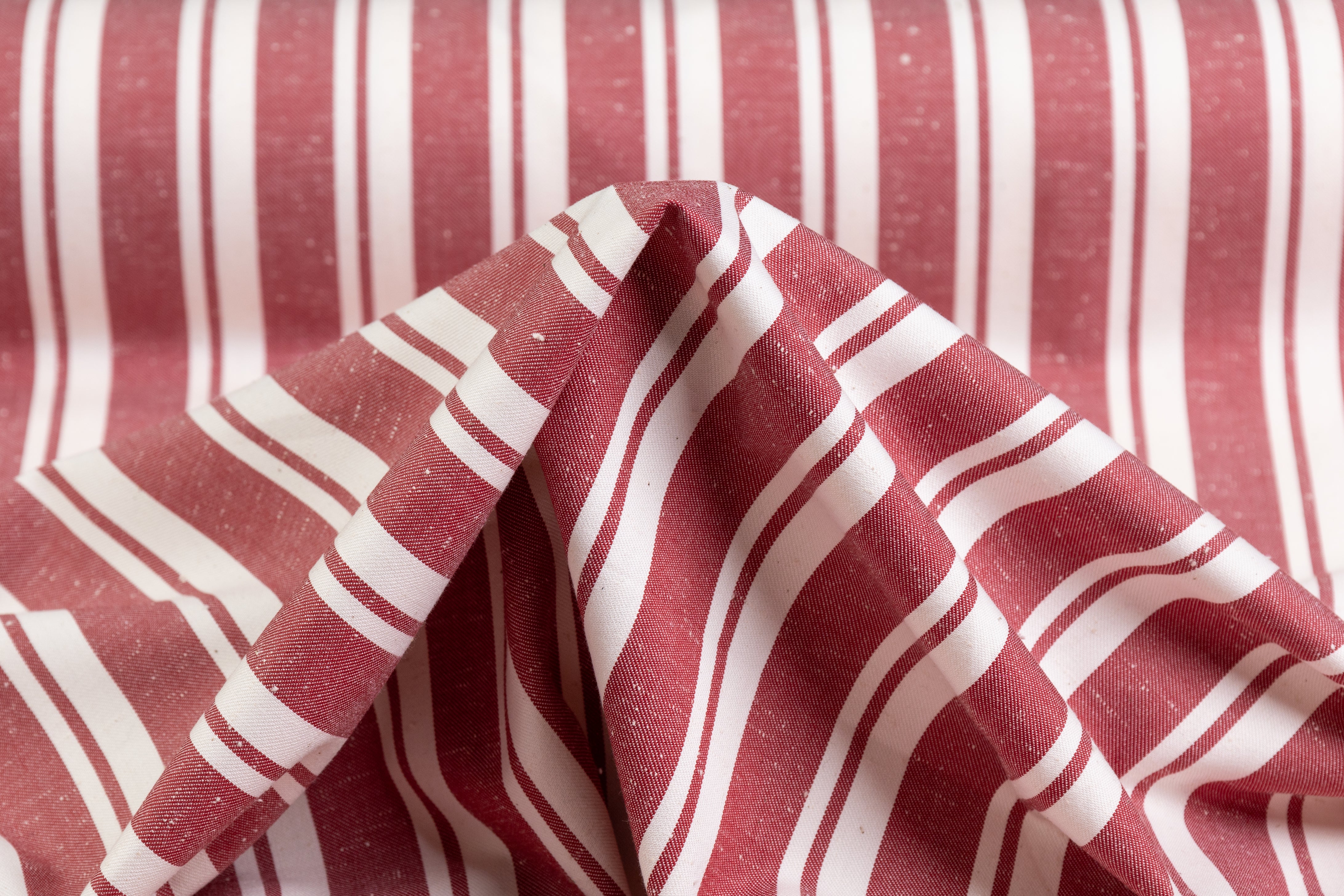 Striped Italian Cotton Linen Blend - Red / Off White