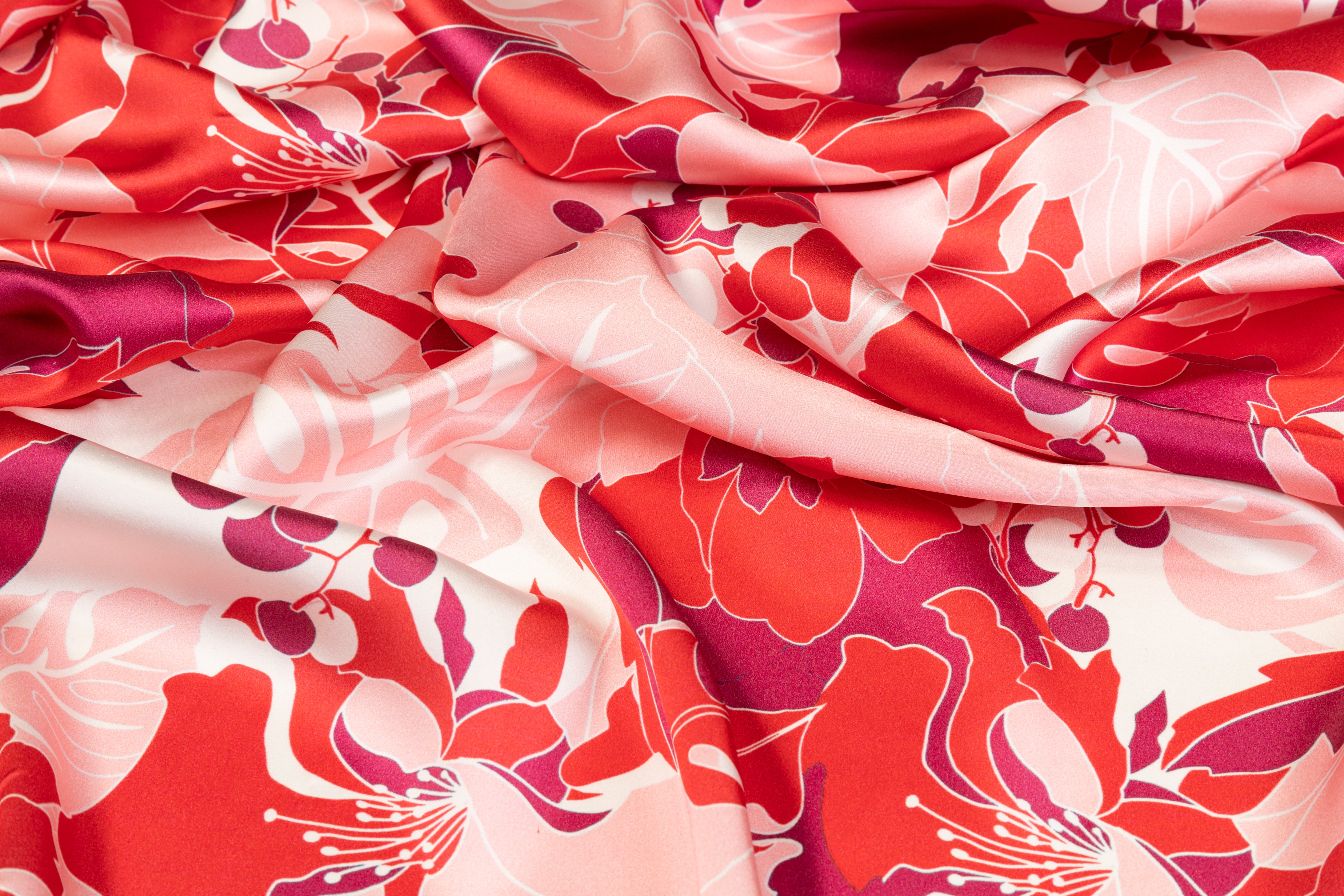Floral Italian Silk Charmeuse - Magenta