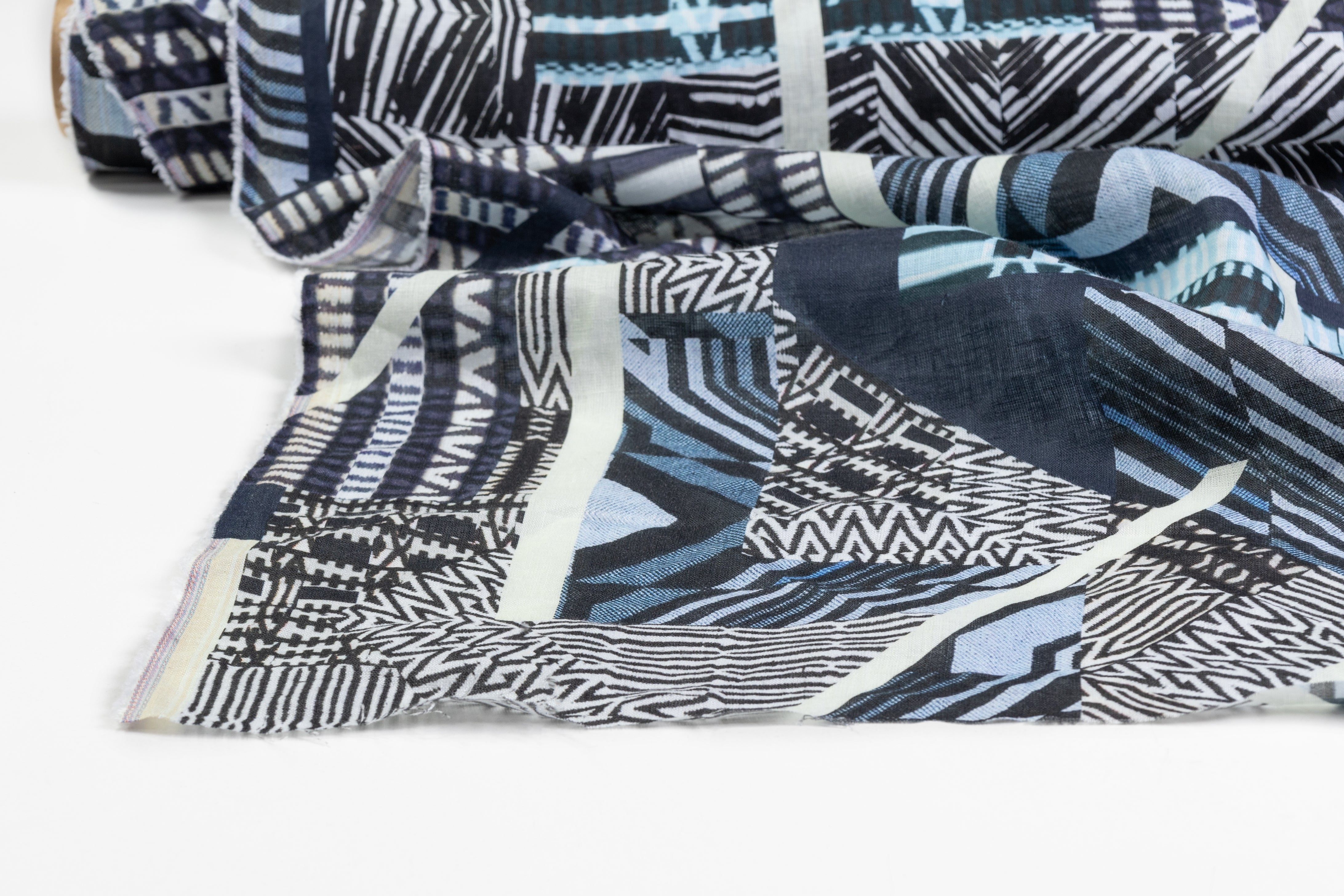 Abstract Geometric Italian Linen - Blue