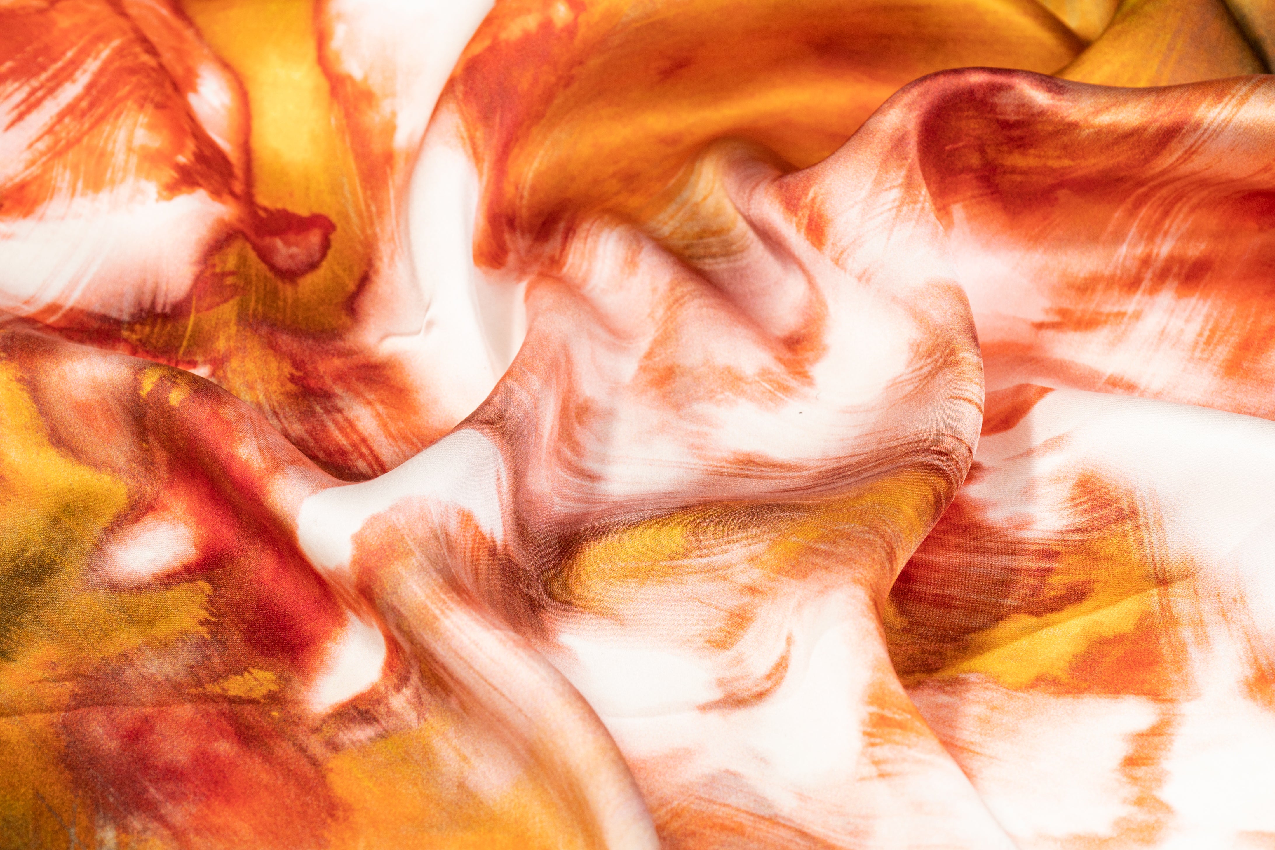 Tie-Dye Print Italian Silk Charmeuse - Orange