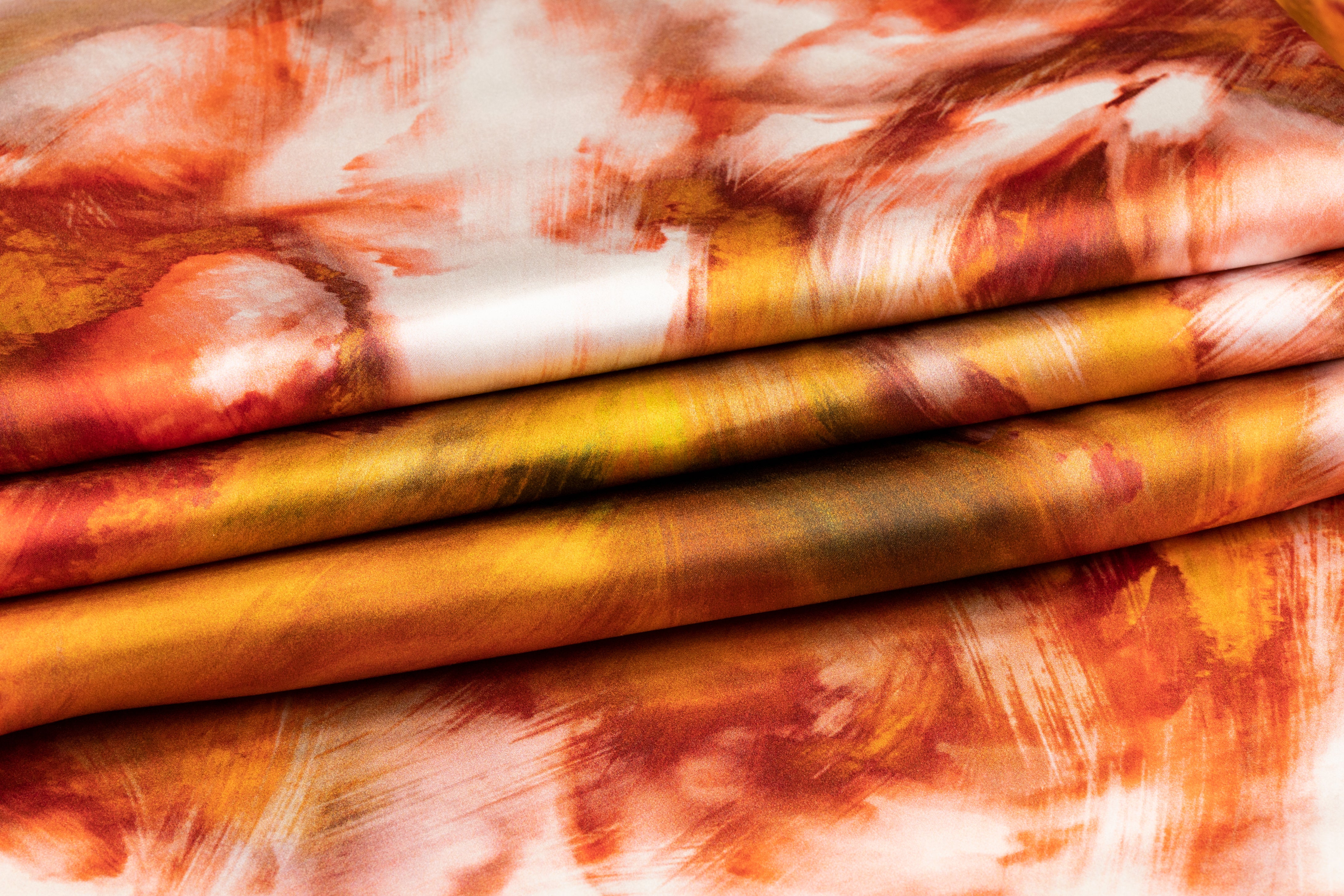 Tie-Dye Print Italian Silk Charmeuse - Orange