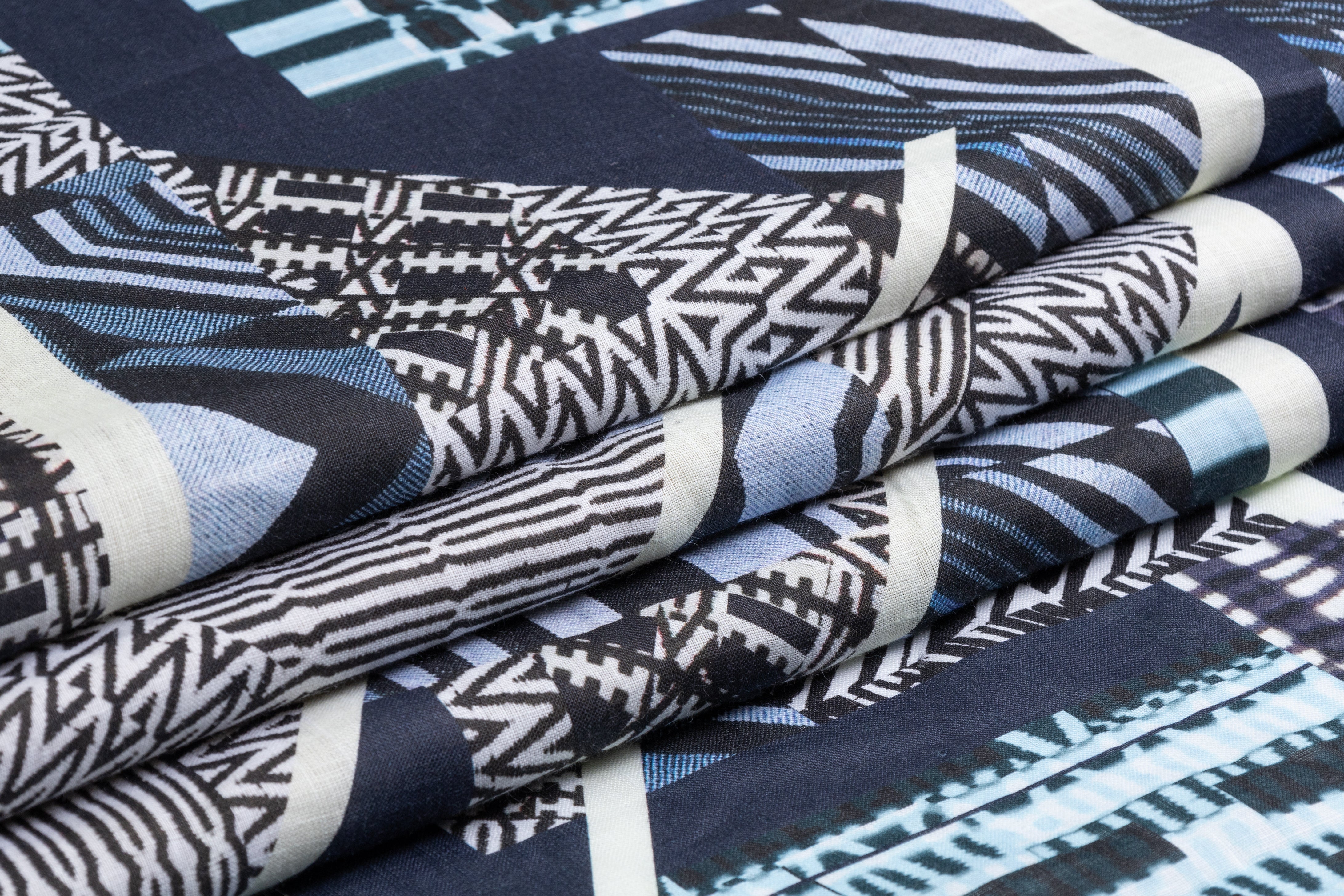 Abstract Geometric Italian Linen - Blue