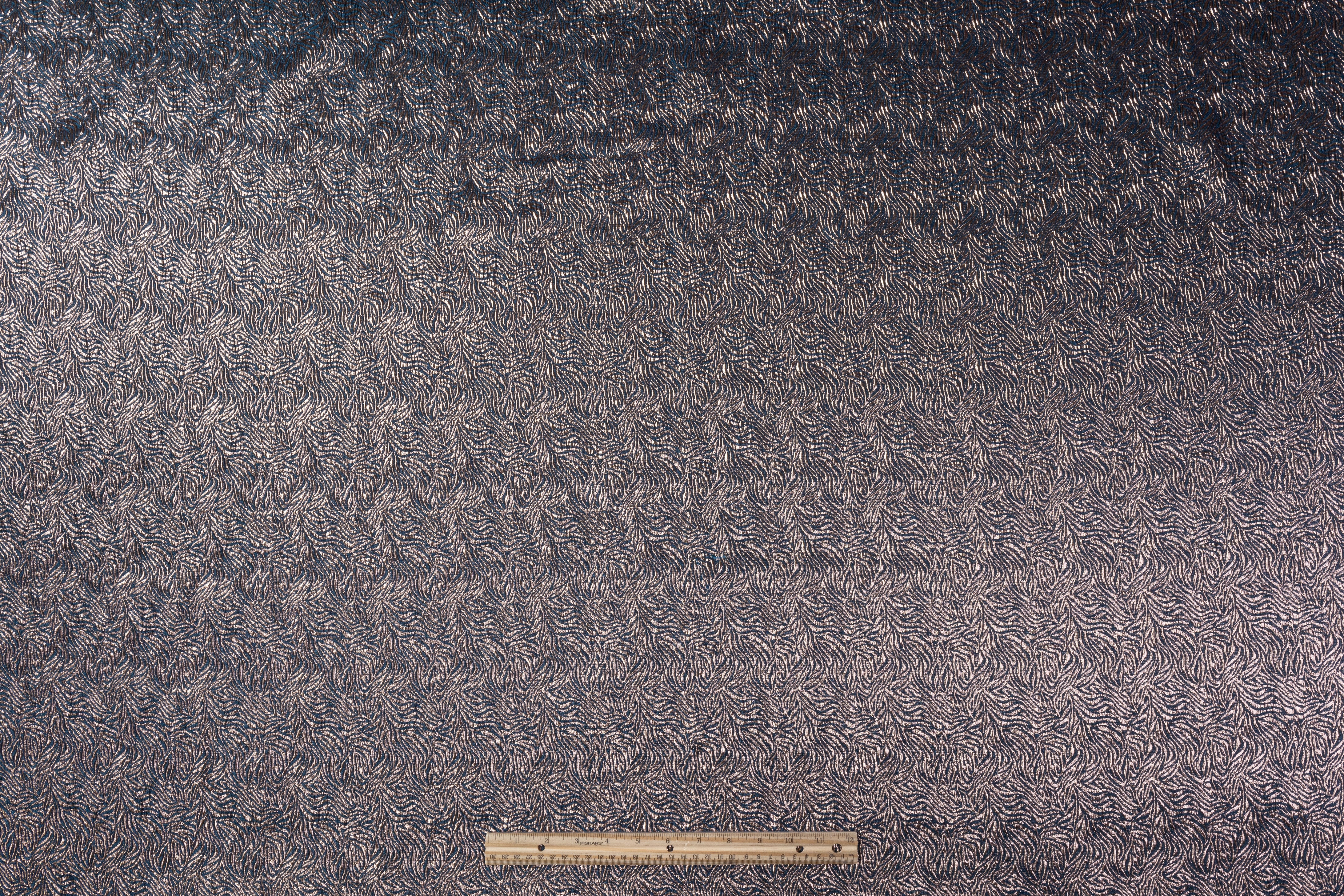 French Metallic Matelassé Brocade - Blue / Bronze