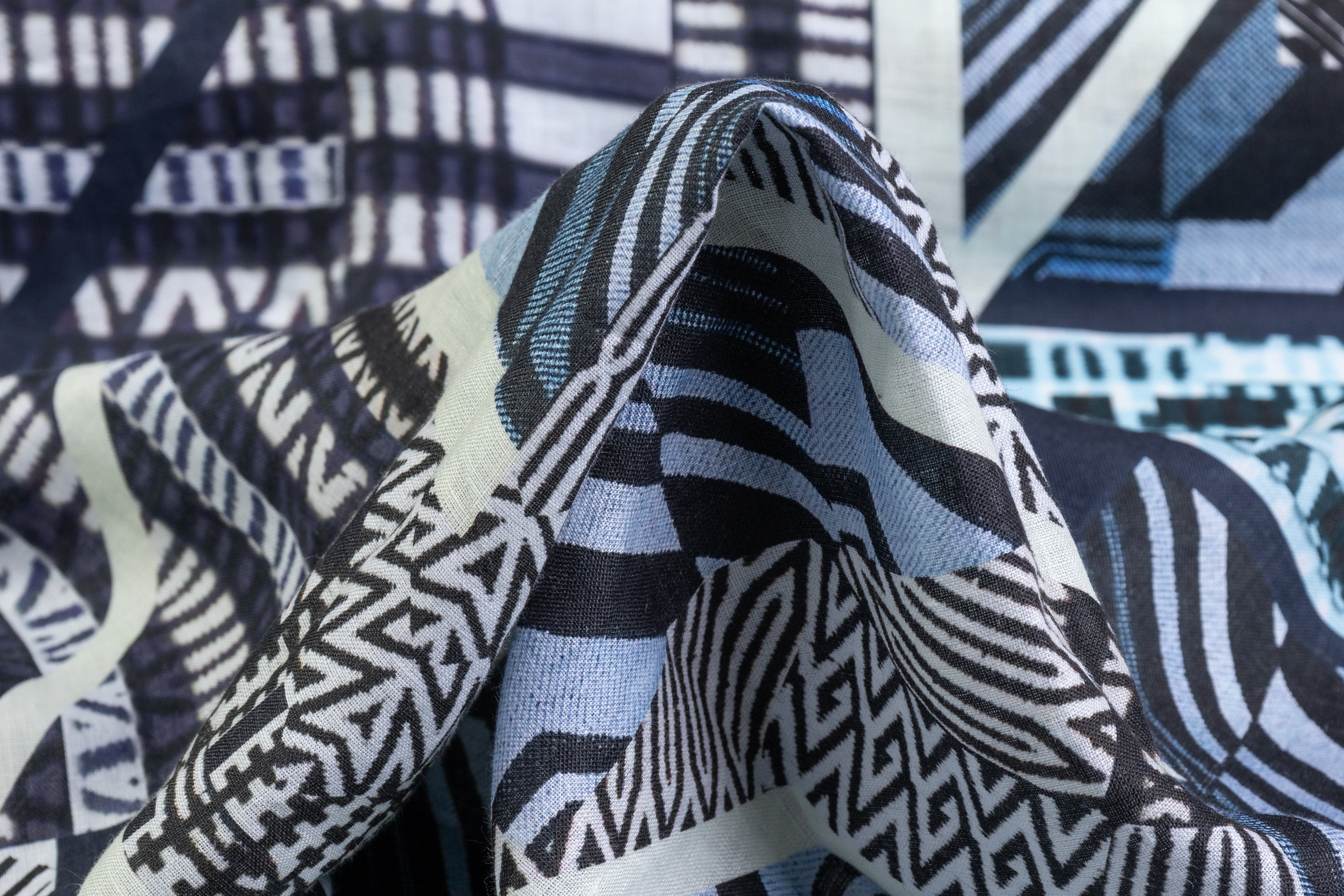 Abstract Geometric Italian Linen - Blue