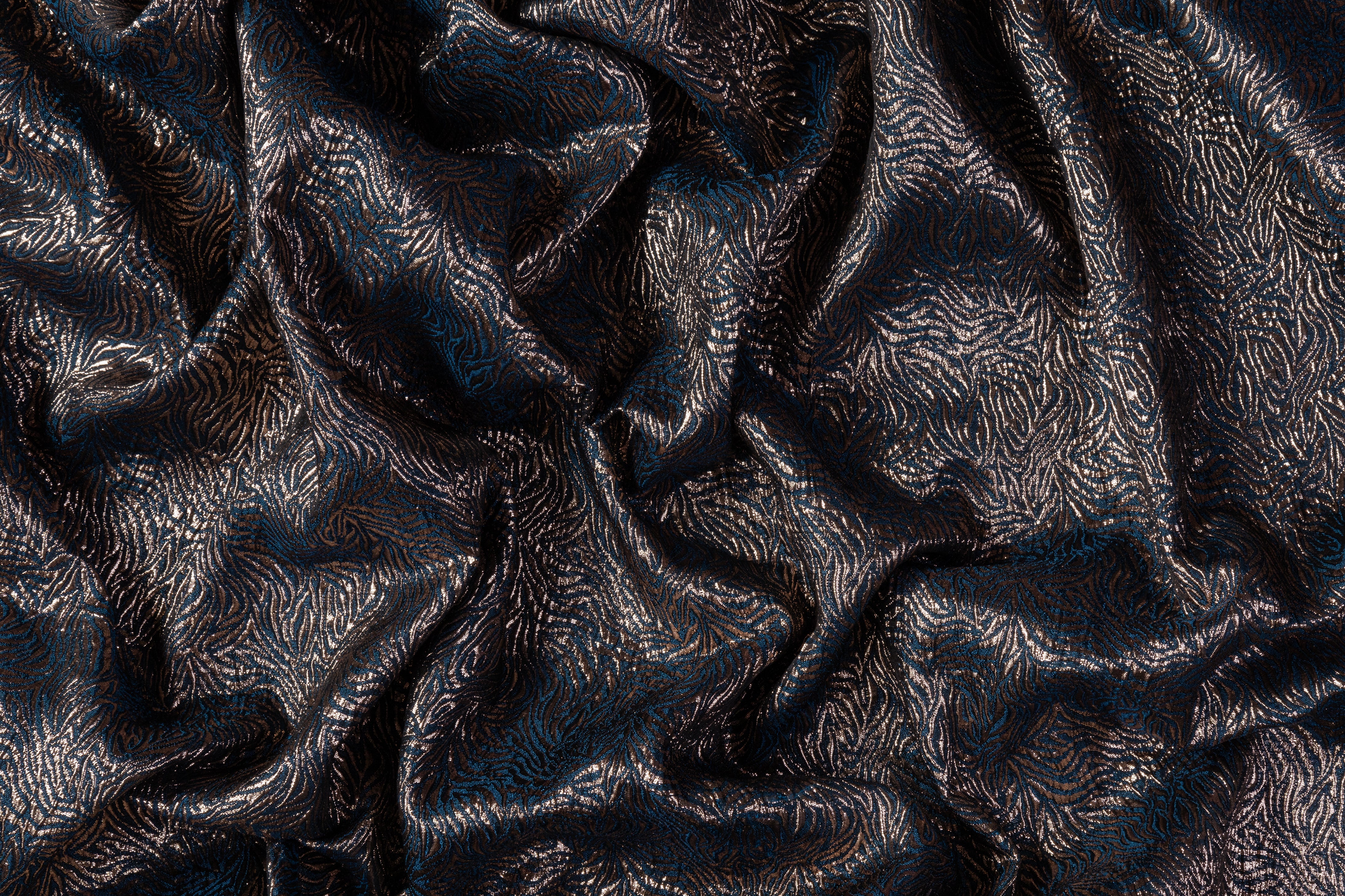 French Metallic Matelassé Brocade - Blue / Bronze