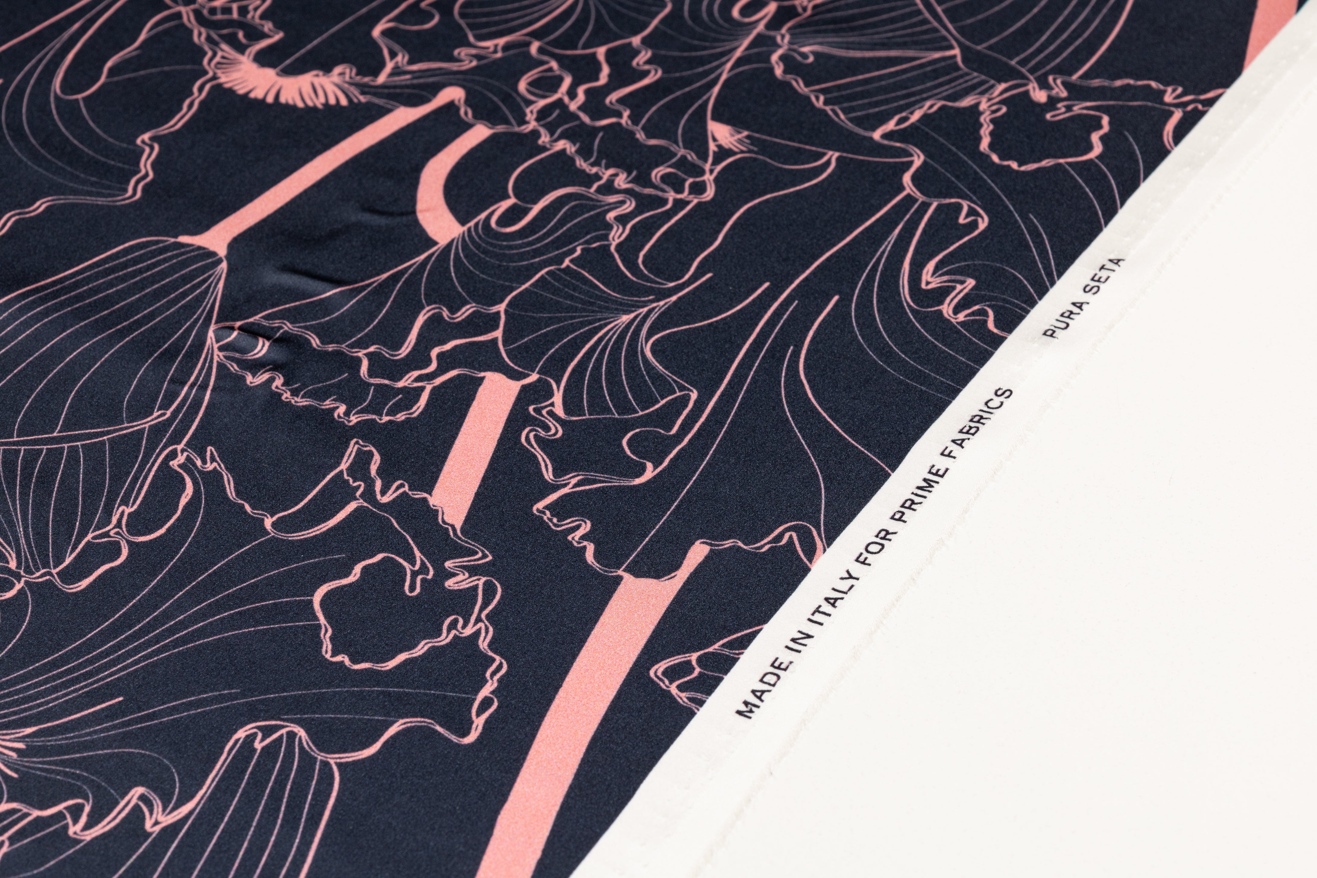 Abstract Italian Silk Charmeuse - Navy and Pink