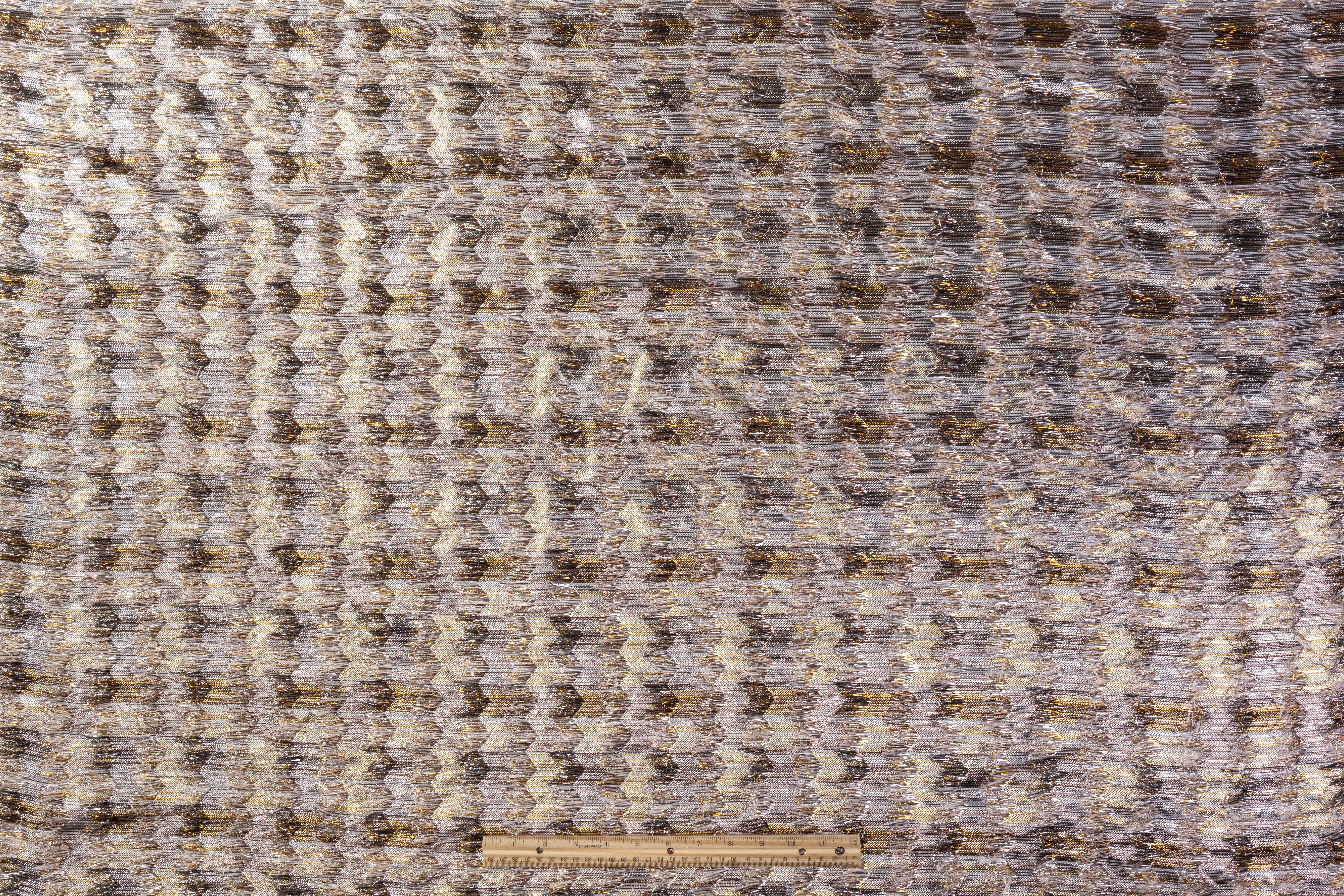 Fringed Metallic French Brocade - Gold / Taupe