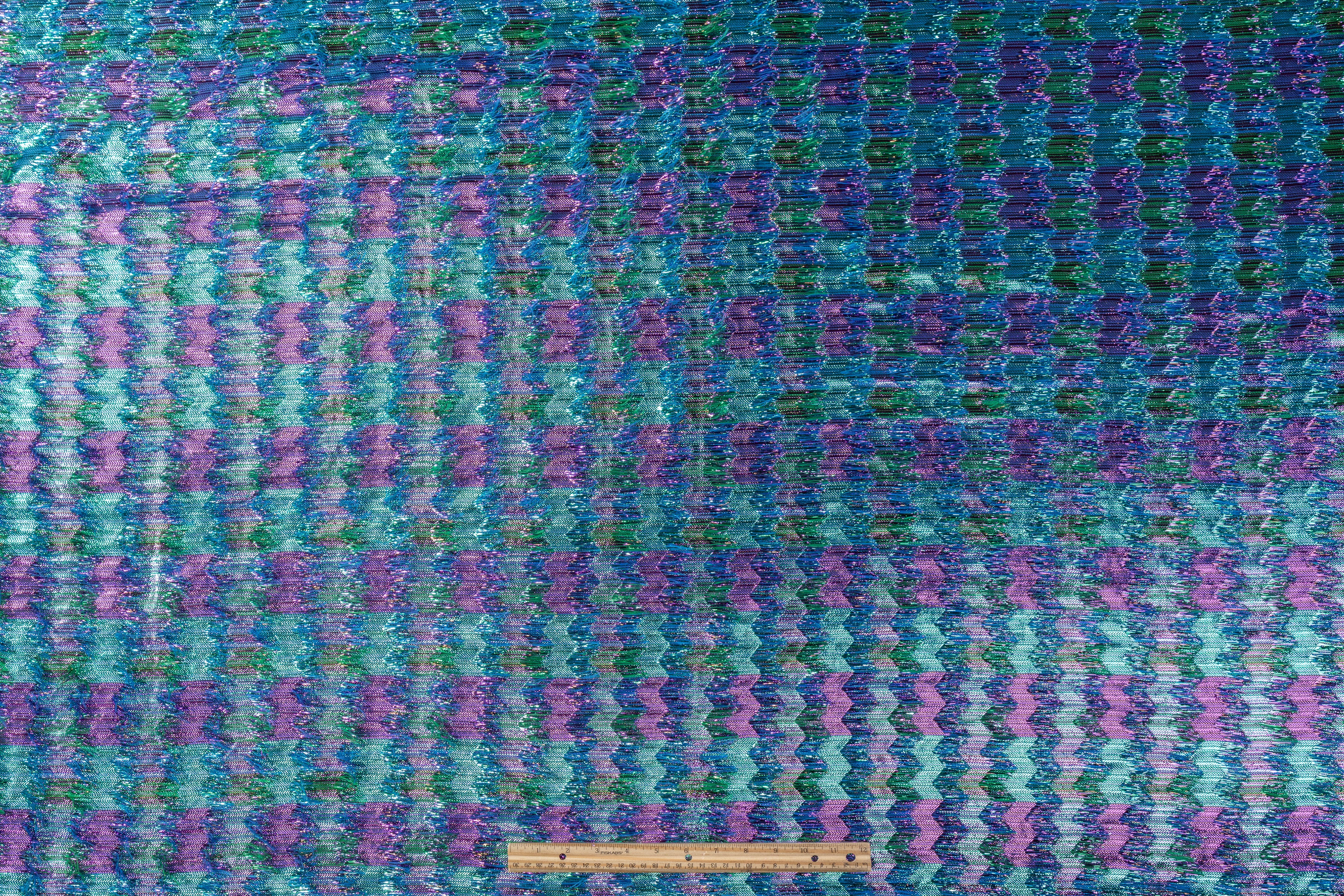 Fringed Metallic French Brocade - Blue / Green / Purple