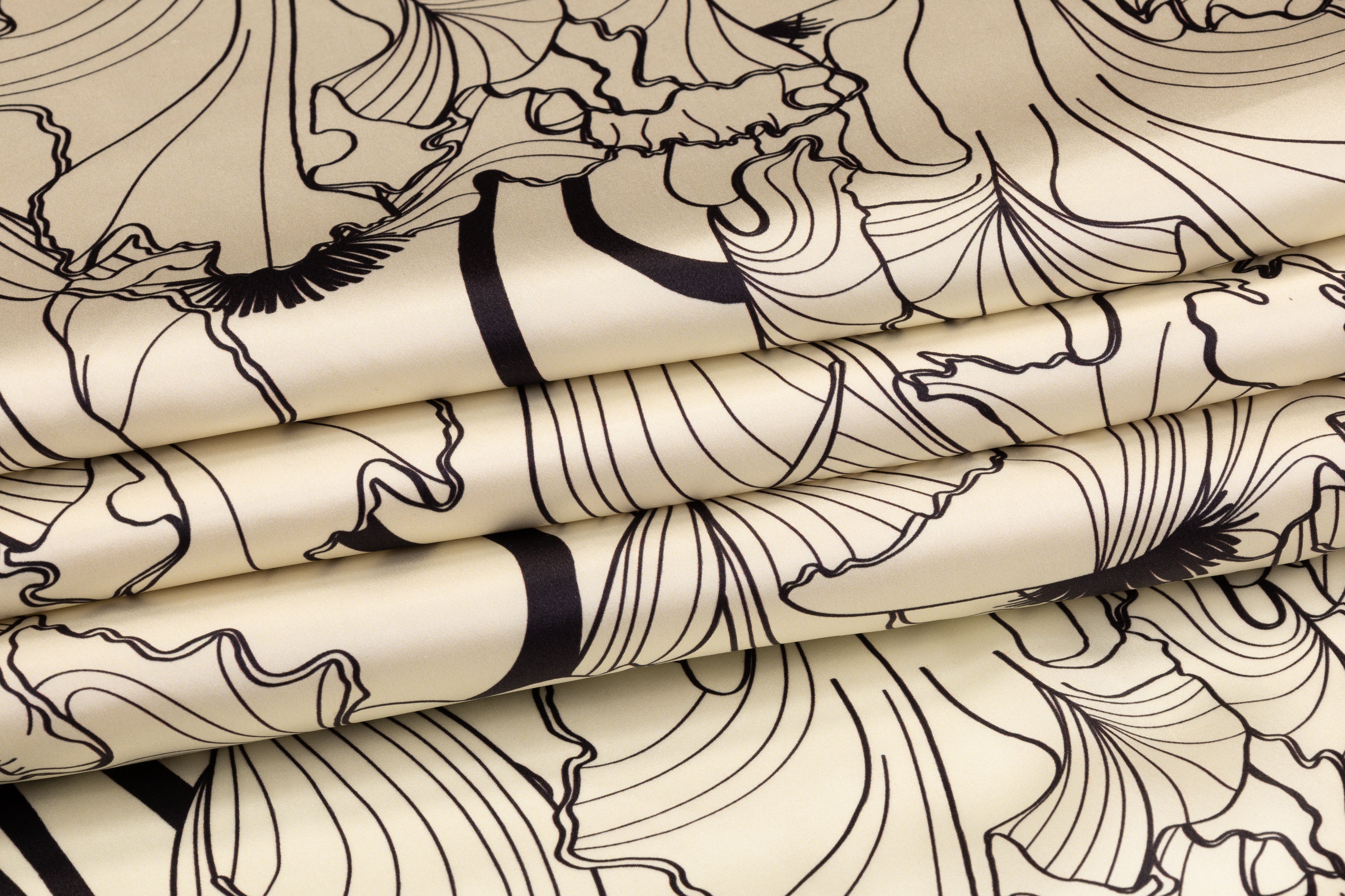 Abstract Italian Silk Charmeuse - Ivory and Black