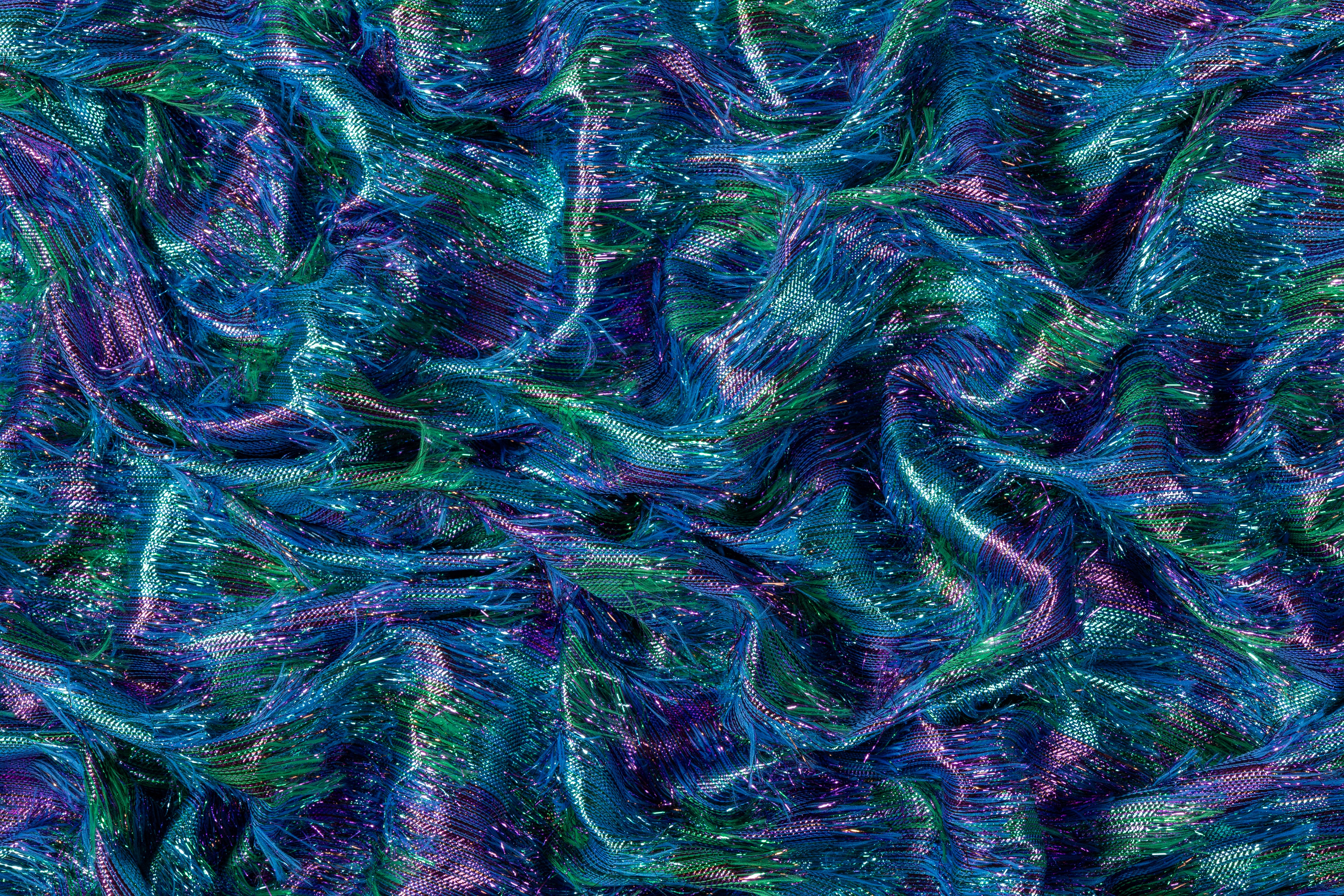 Fringed Metallic French Brocade - Blue / Green / Purple