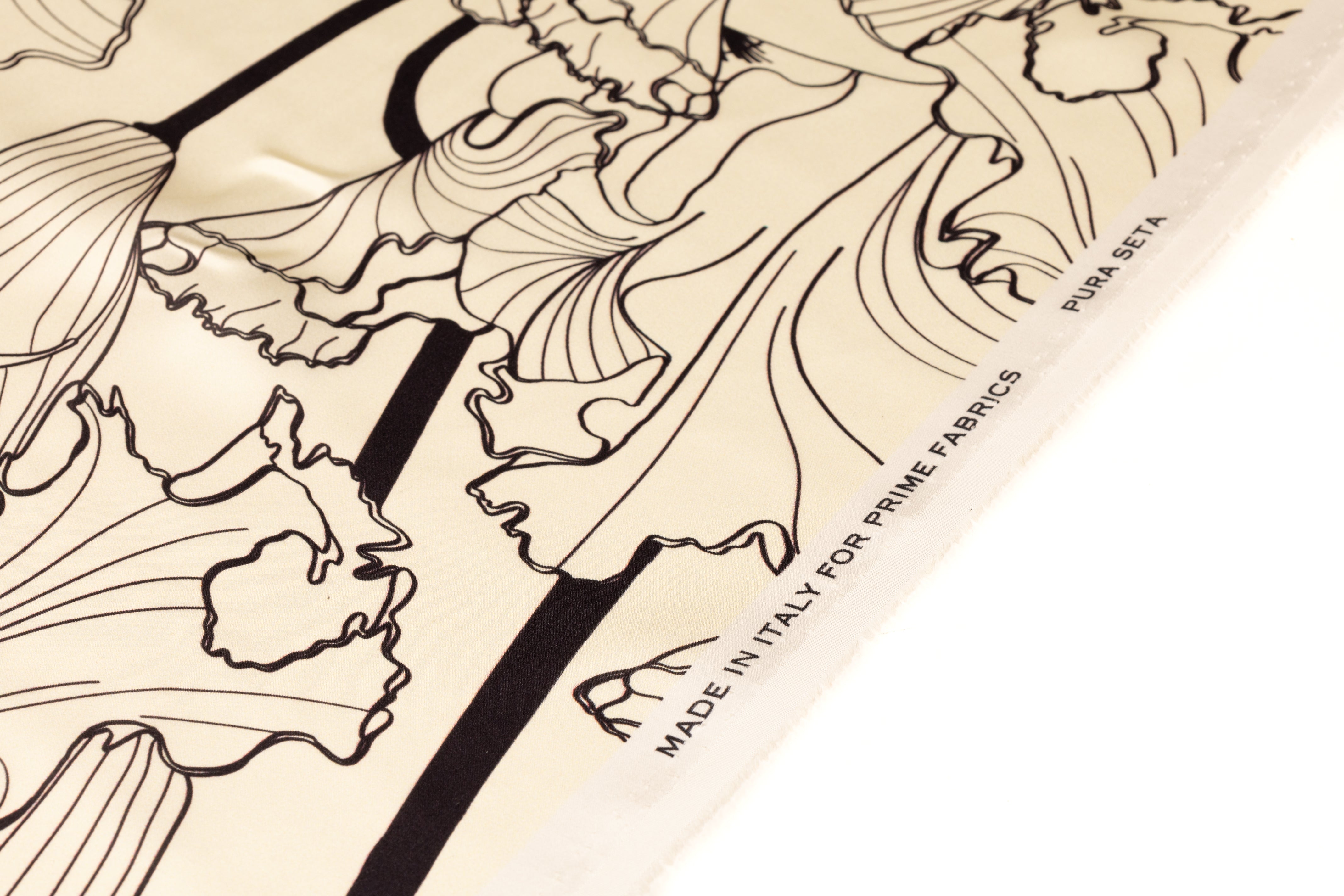 Abstract Italian Silk Charmeuse - Ivory and Black