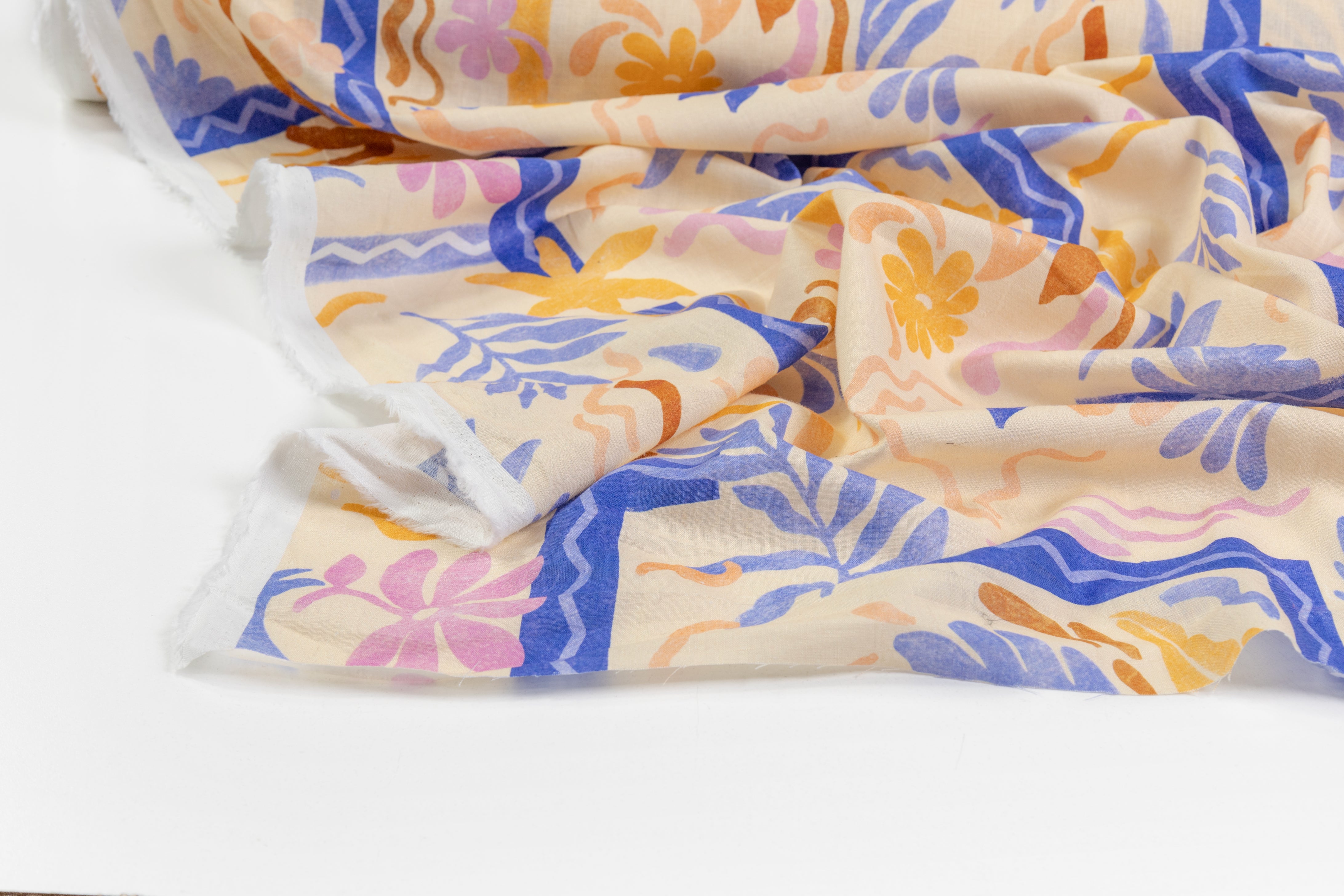 Tropical Floral Italian Linen - Yellow / Blue / Brown / Pink