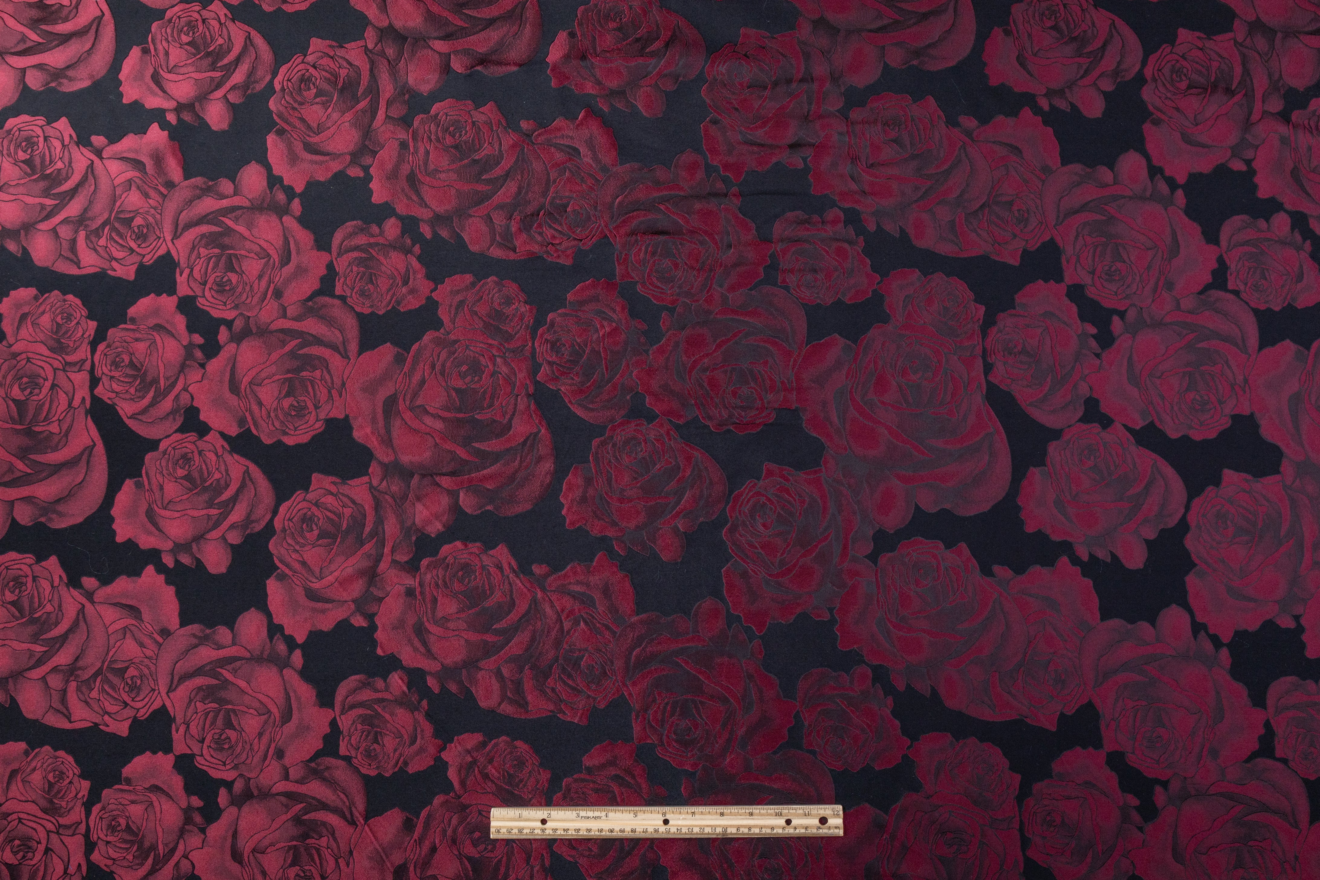 Rose Floral Brocade - Burgundy / Black