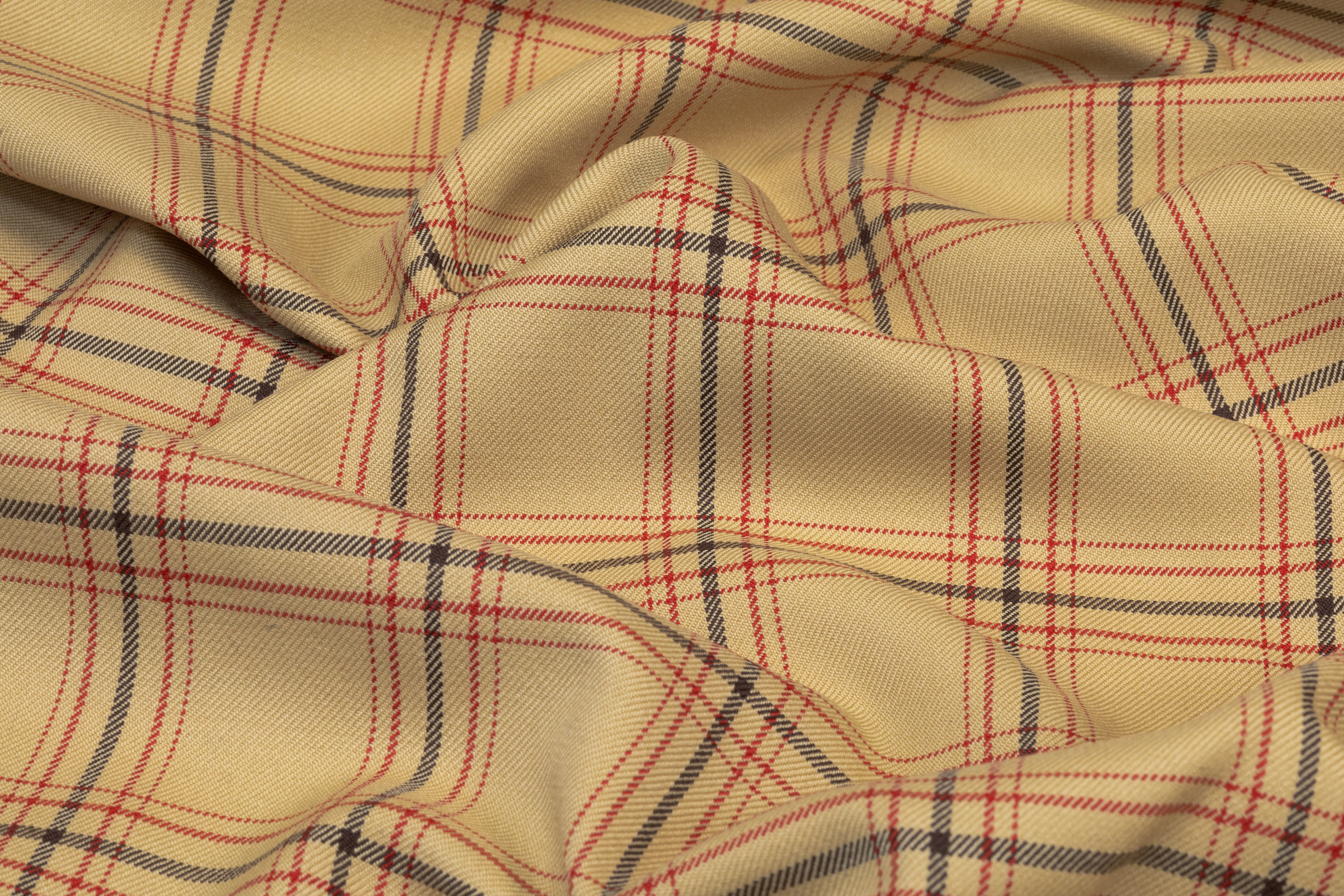 Checked Italian Wool Suiting - Beige / Red