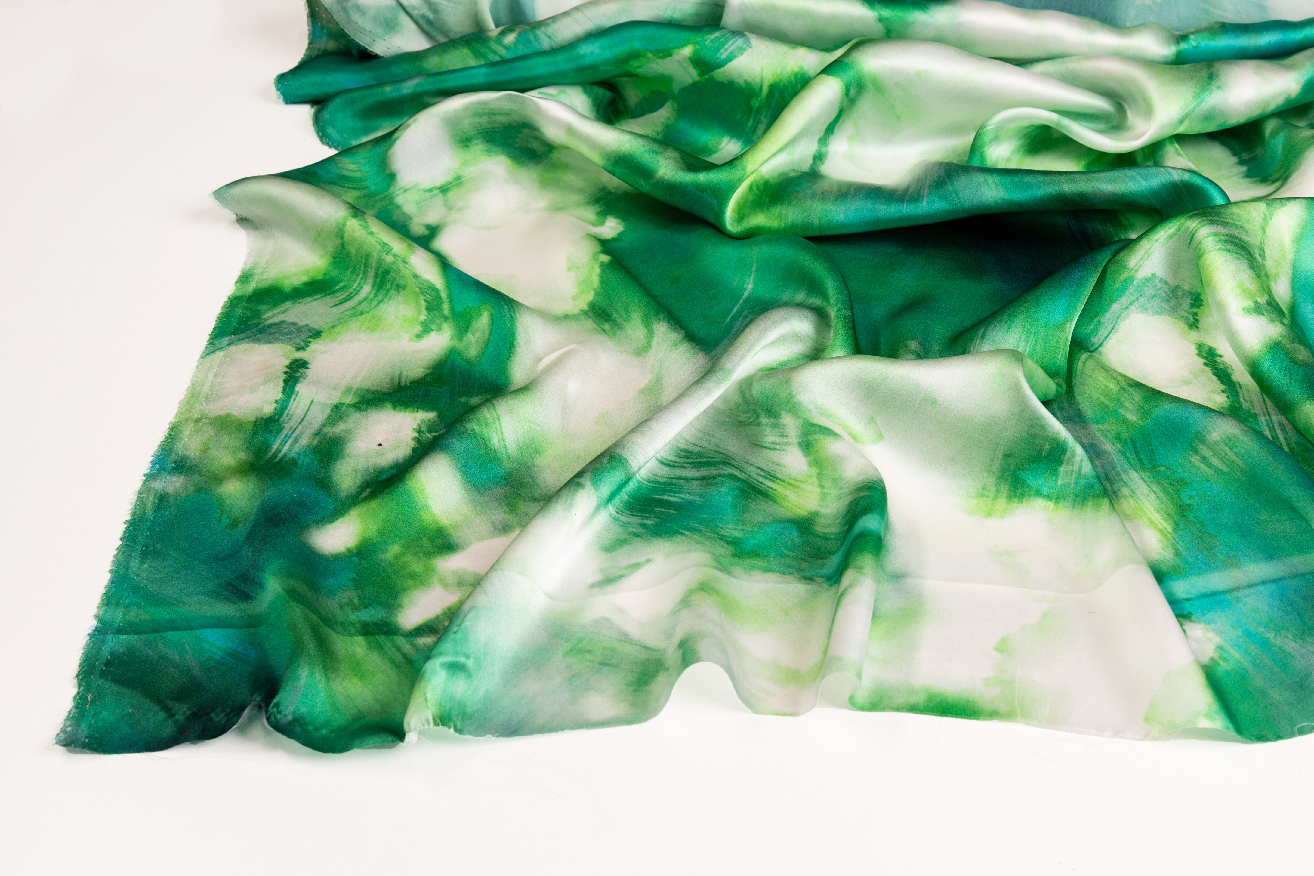 Tie-Dye Print Italian Silk Charmeuse - Green