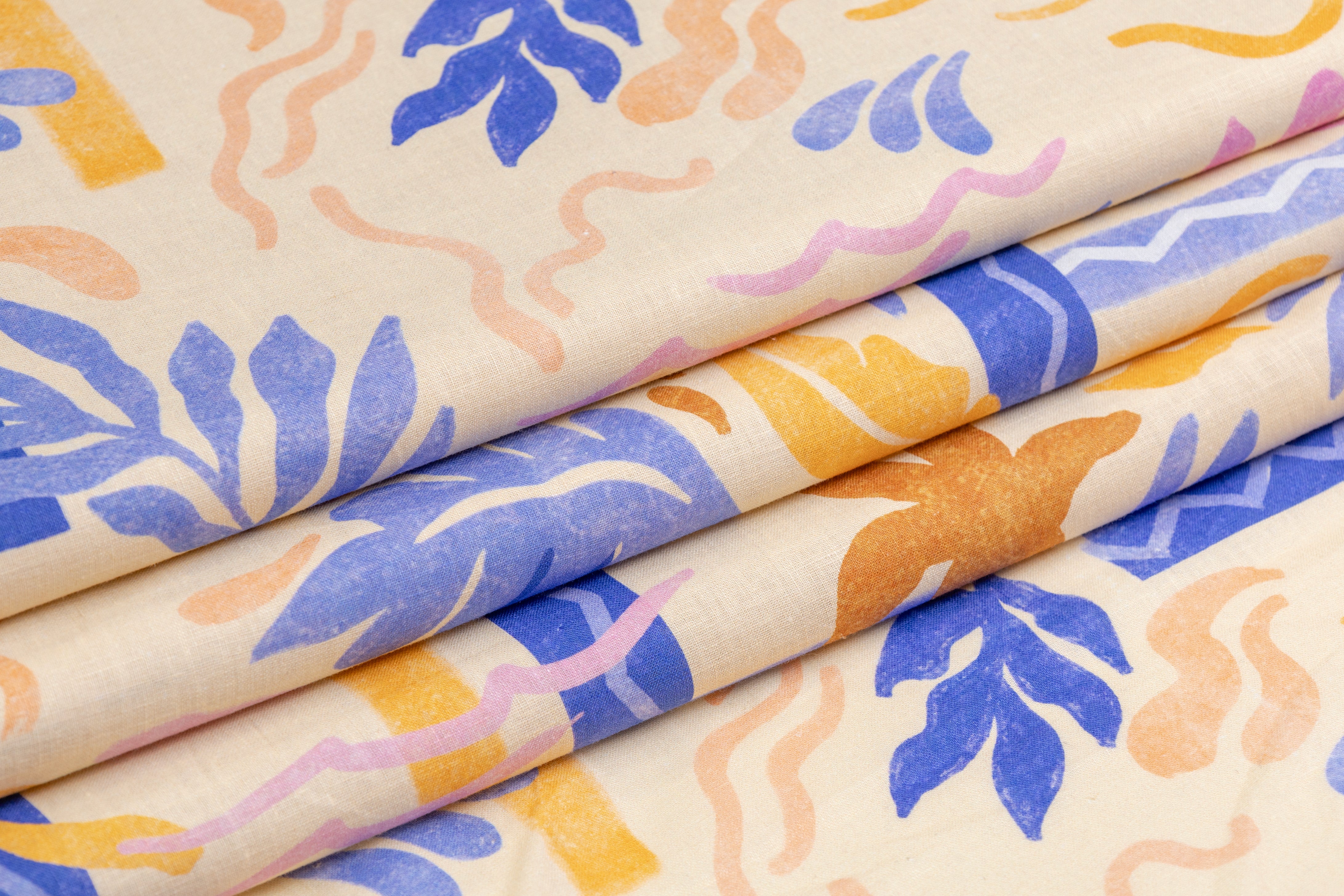Tropical Floral Italian Linen - Yellow / Blue / Brown / Pink