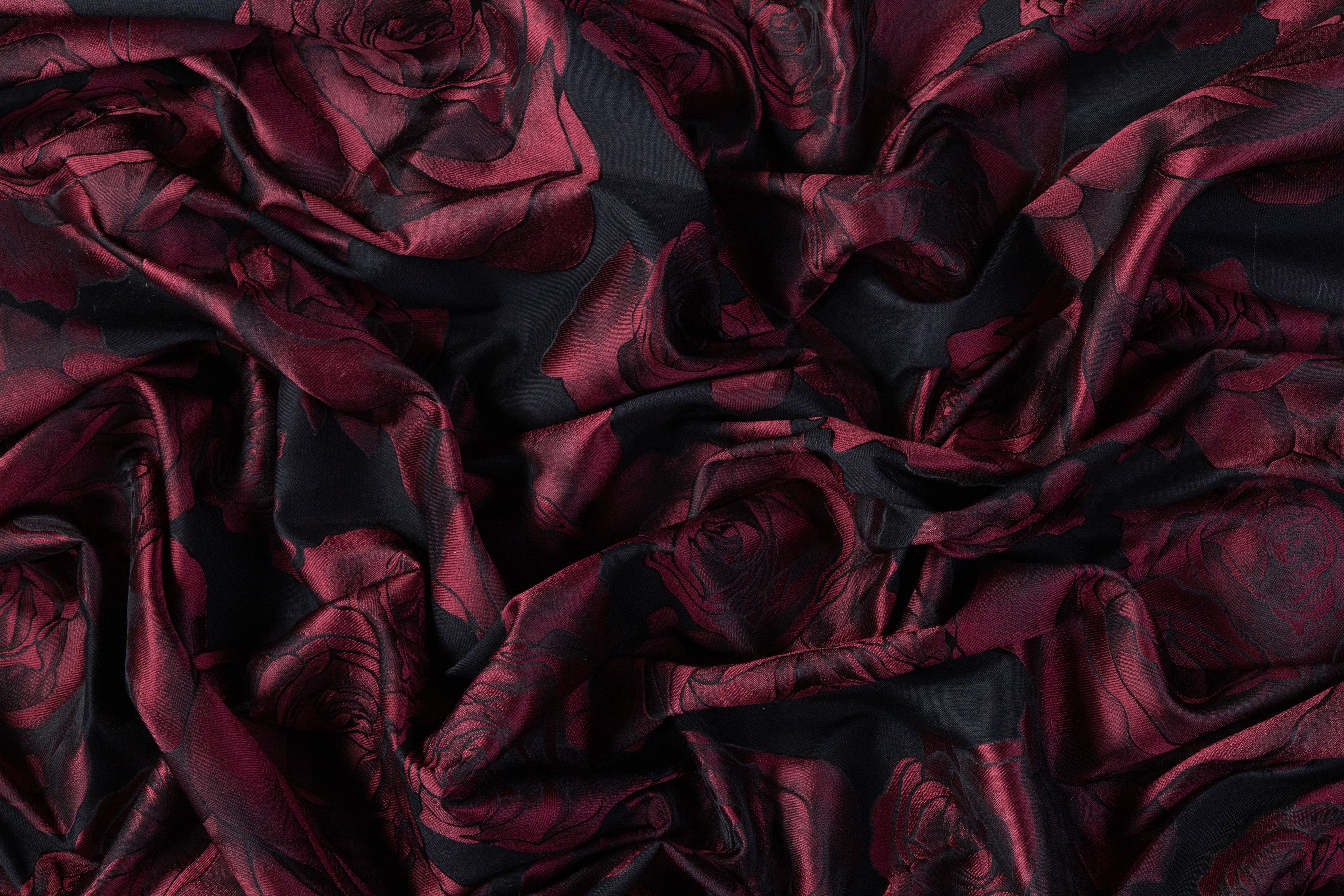 Rose Floral Brocade - Burgundy / Black