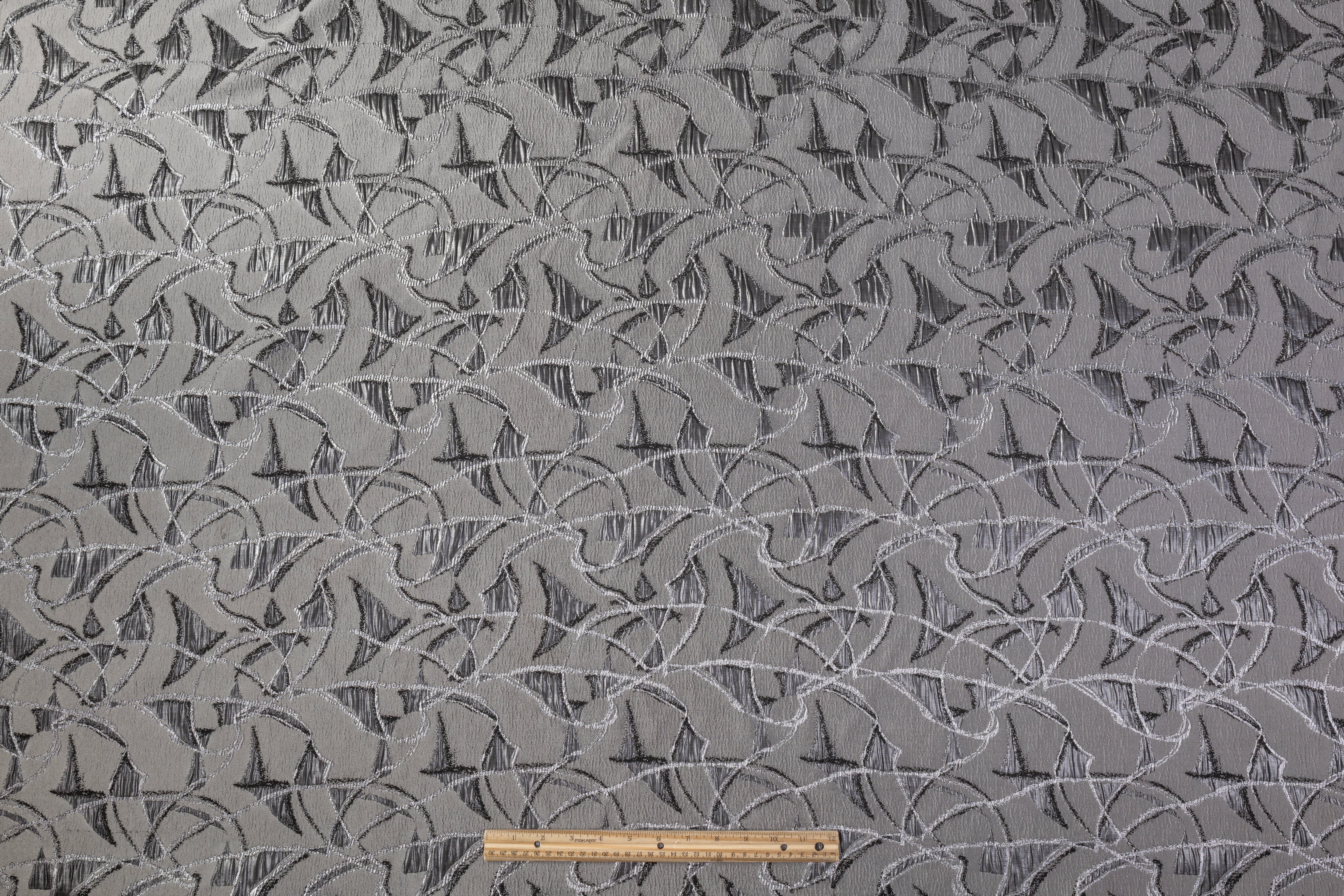 Crushed Metallic Brocade - Charcoal Gray