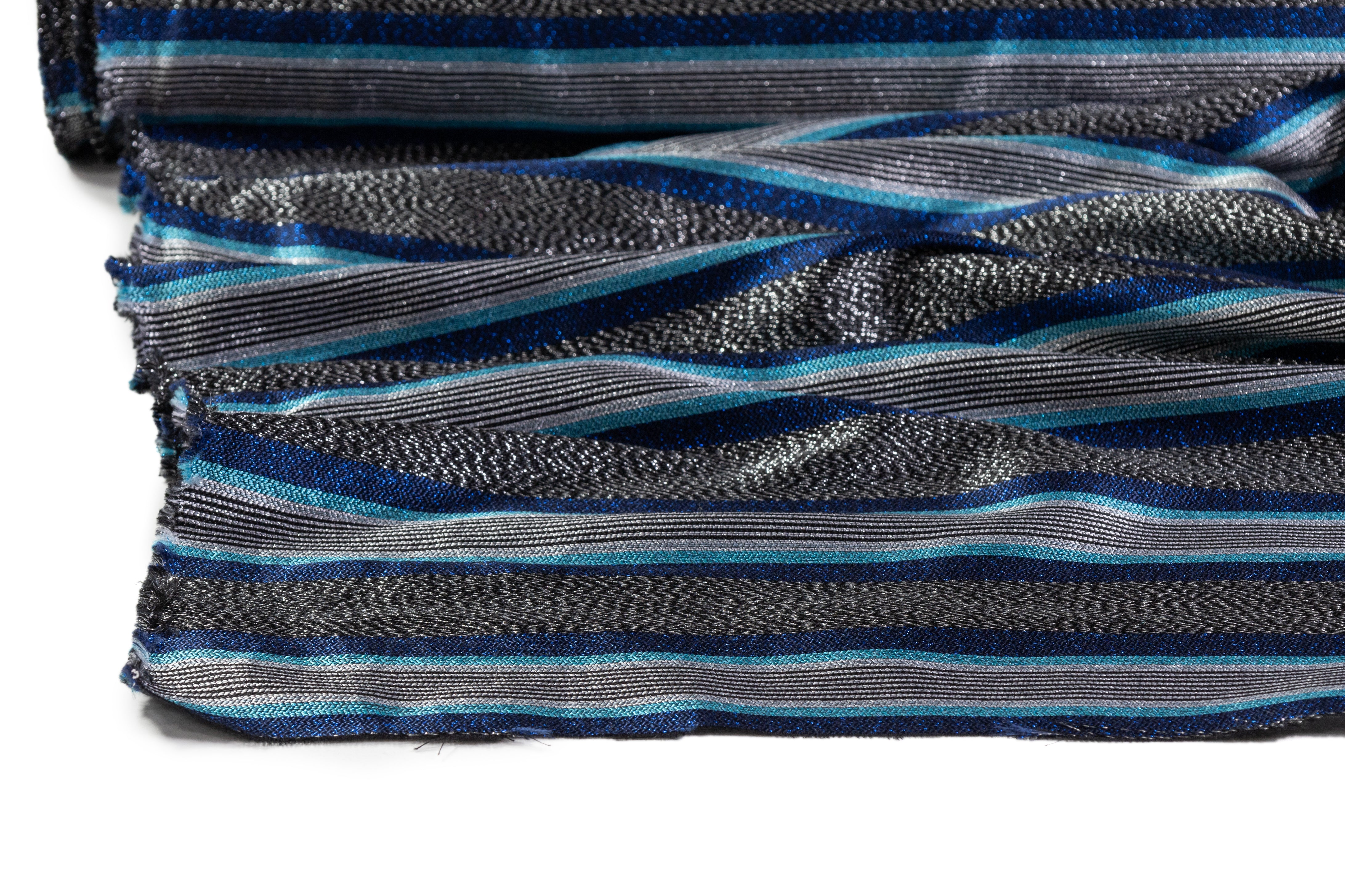 Striped Metallic Italian Jacquard - Blue / Silver
