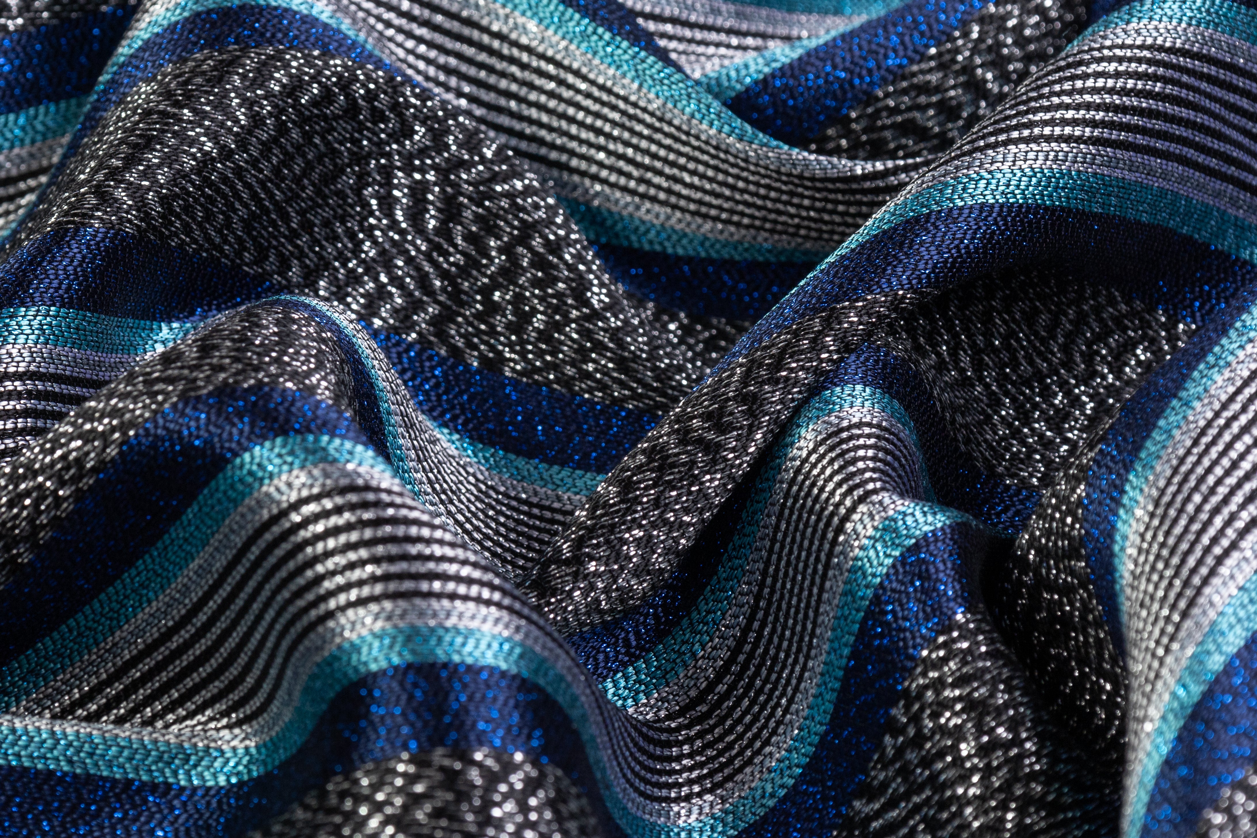 Striped Metallic Italian Jacquard - Blue / Silver