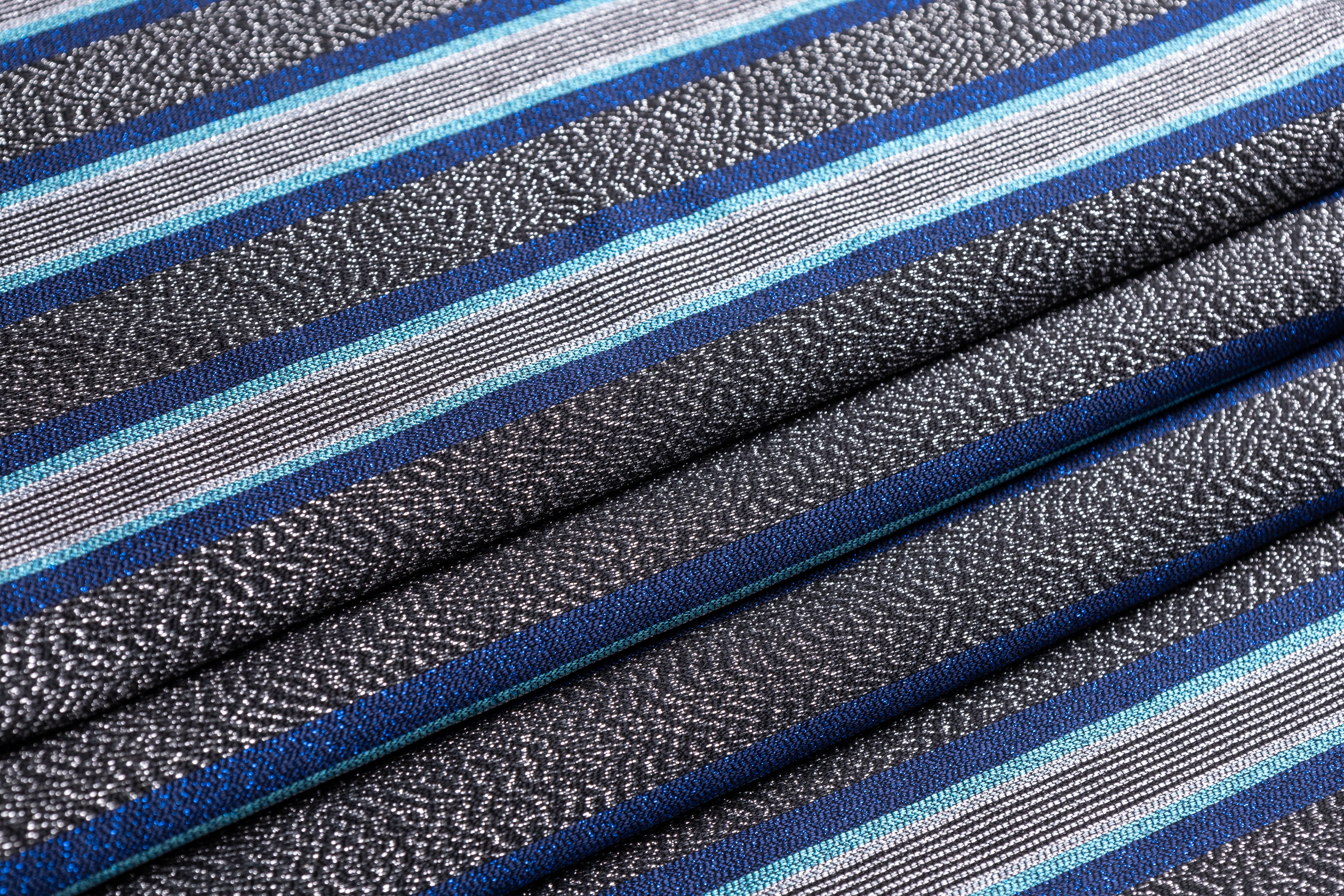 Striped Metallic Italian Jacquard - Blue / Silver