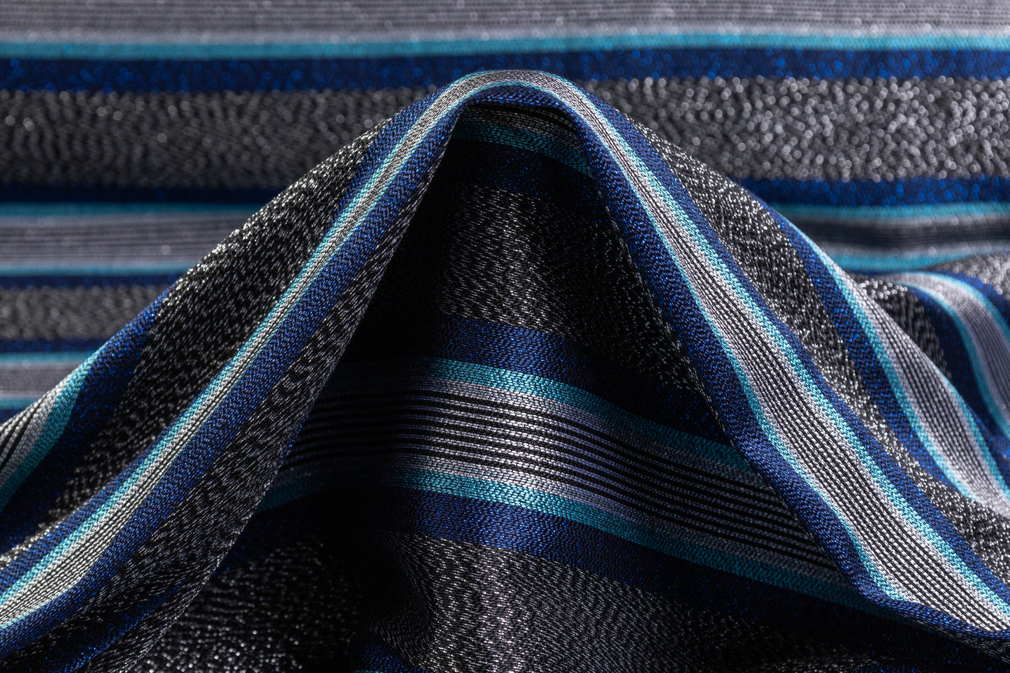 Striped Metallic Italian Jacquard - Blue / Silver