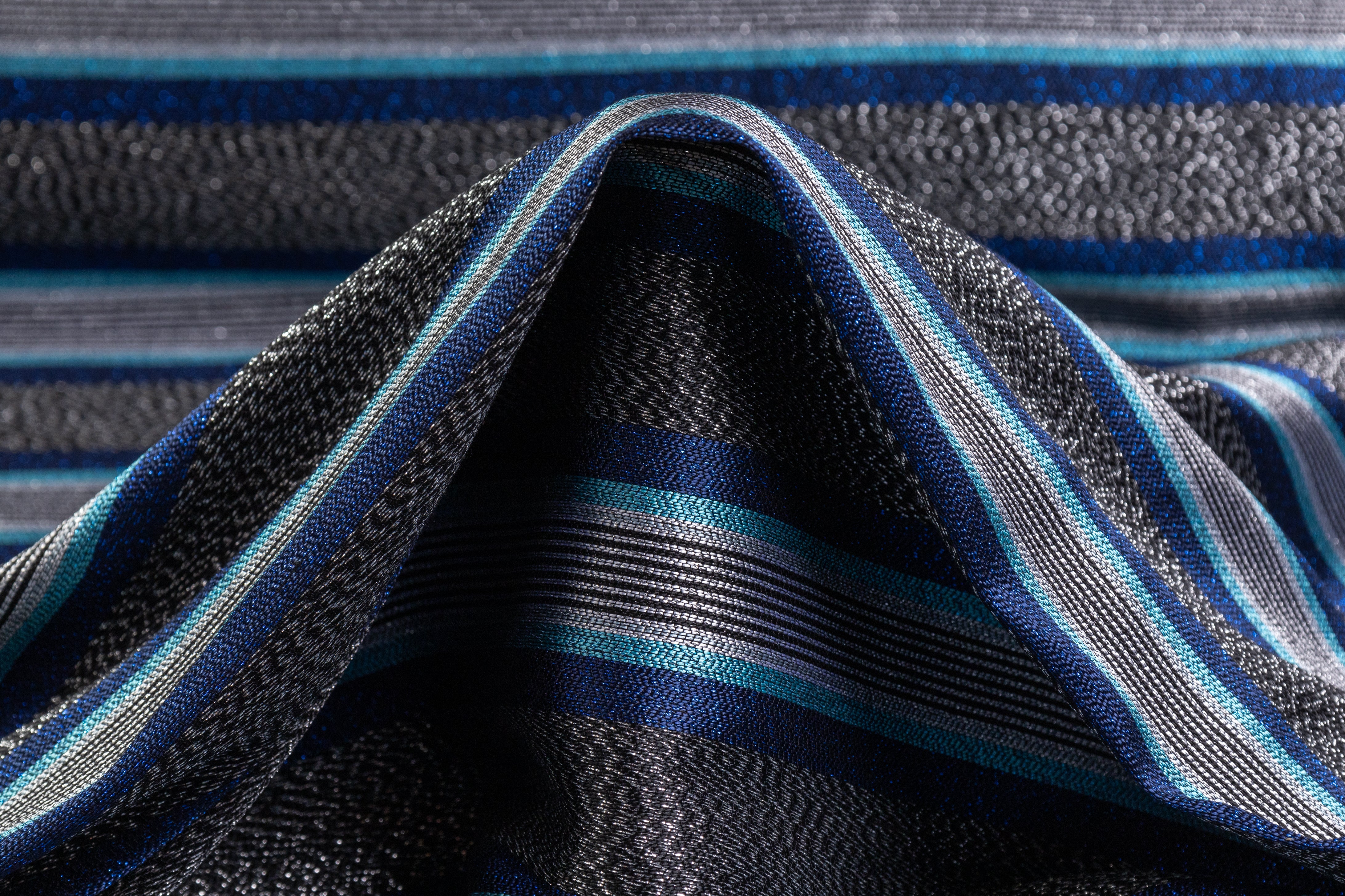 Striped Metallic Italian Jacquard - Blue / Silver
