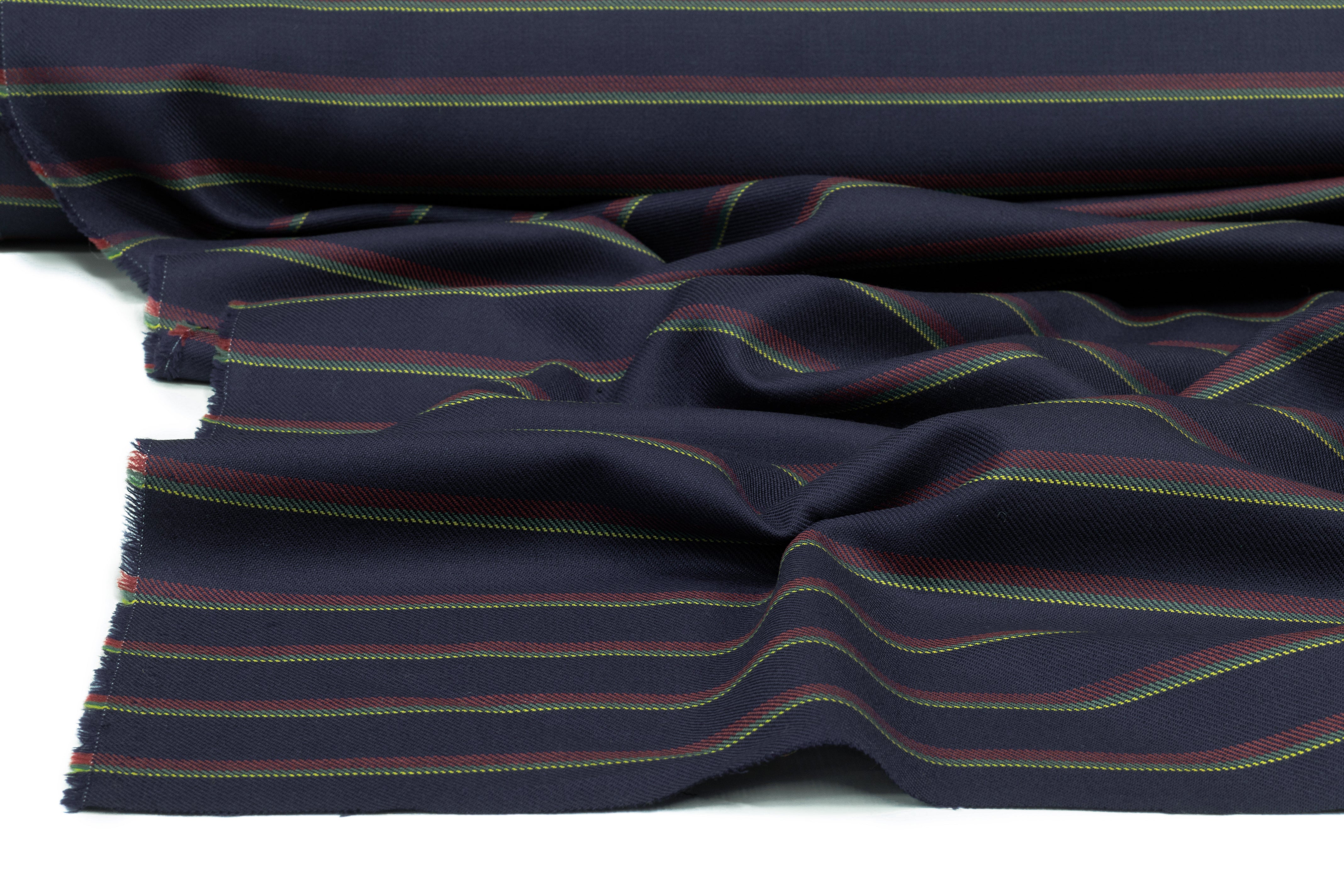 Striped Italian Wool Suiting - Navy / Red / Green / Yellow