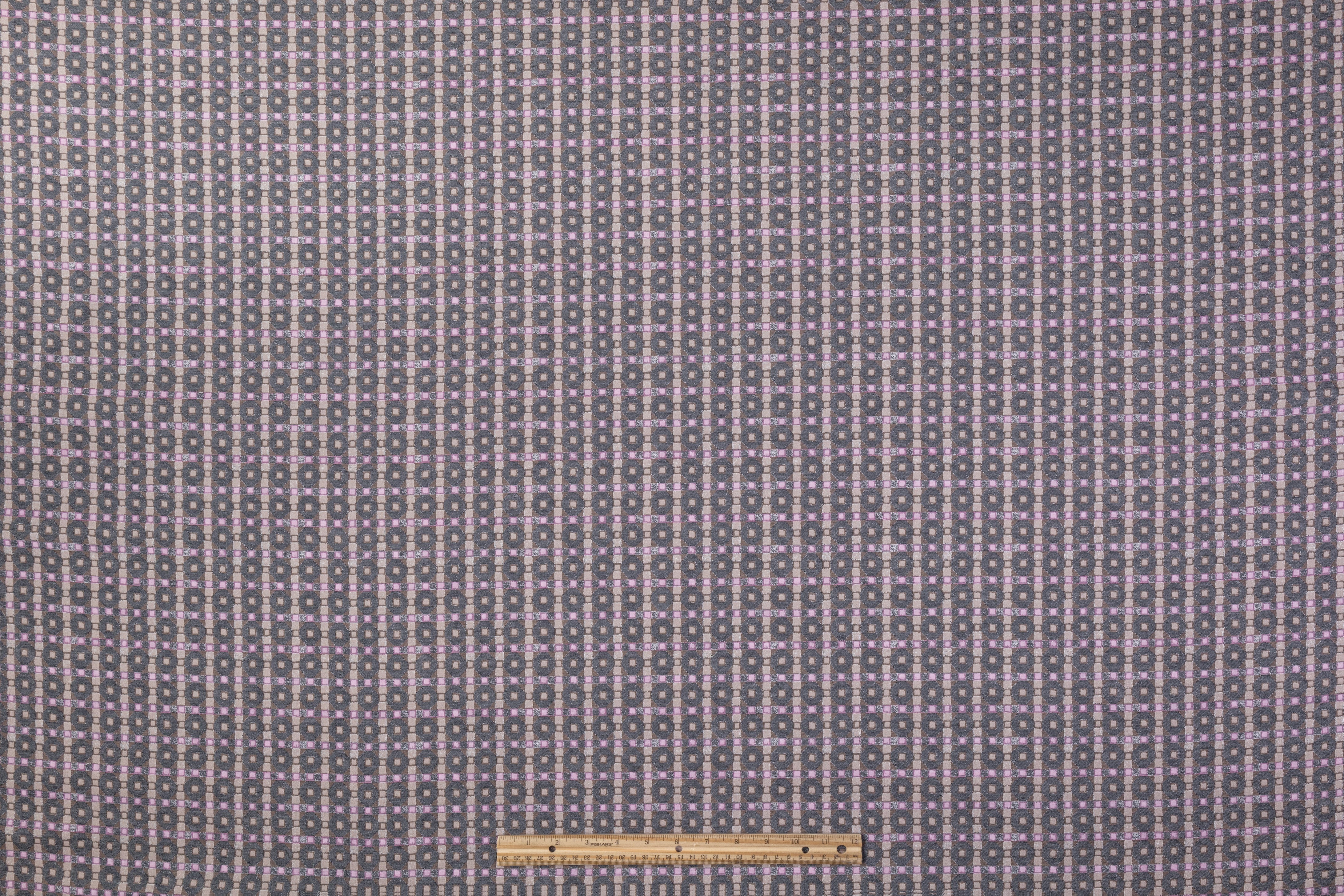 Geometric Stretch Brocade - Gray / Pink / Taupe