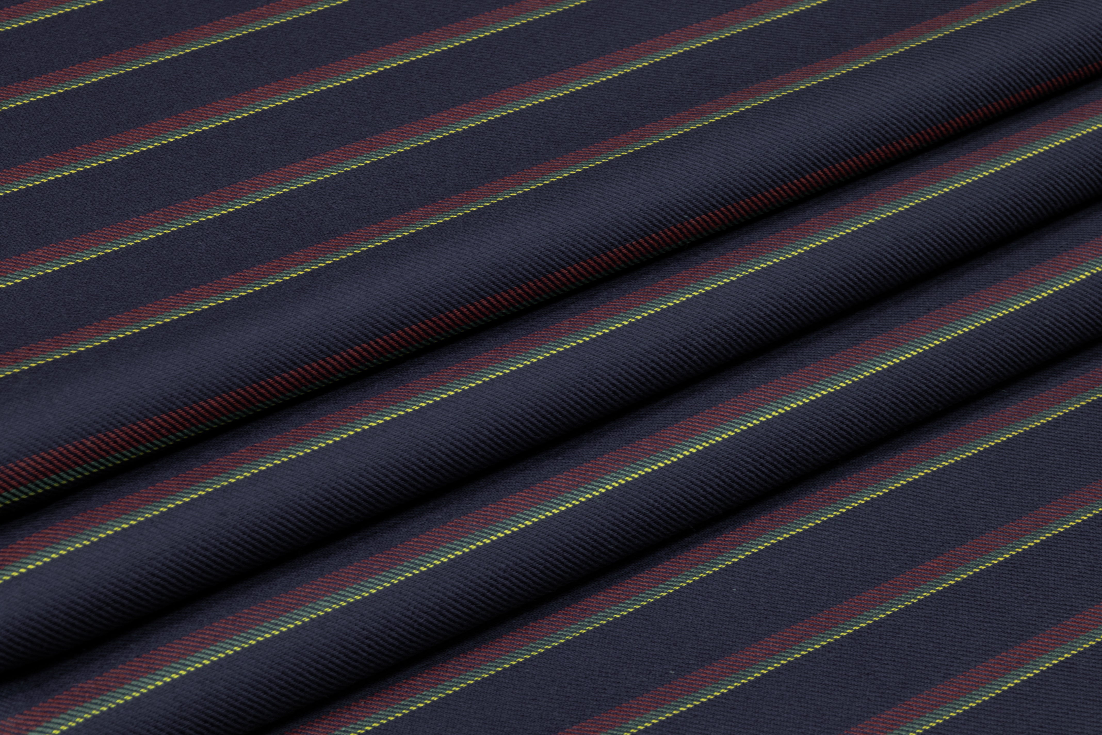 Striped Italian Wool Suiting - Navy / Red / Green / Yellow