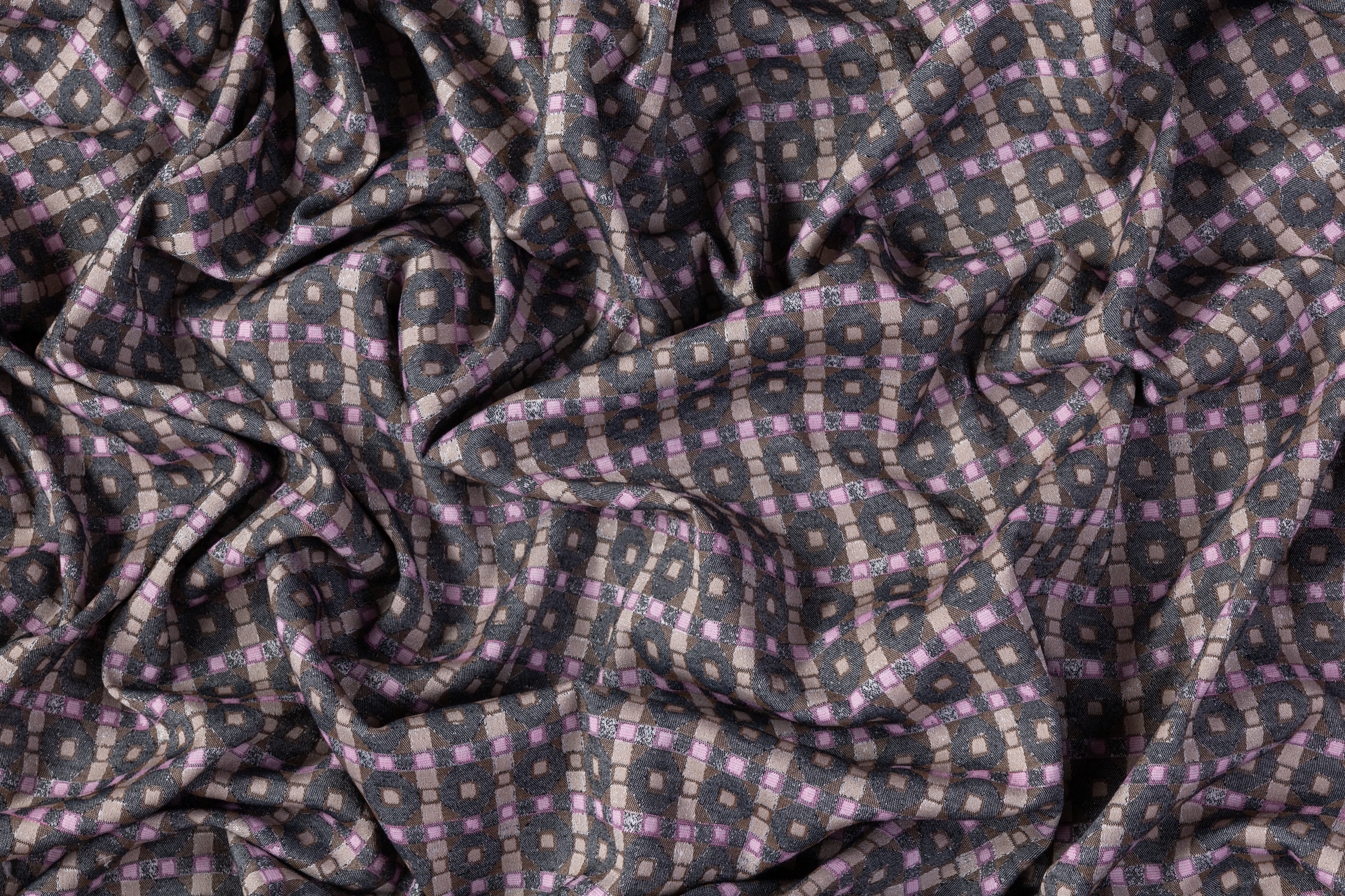 Geometric Stretch Brocade - Gray / Pink / Taupe