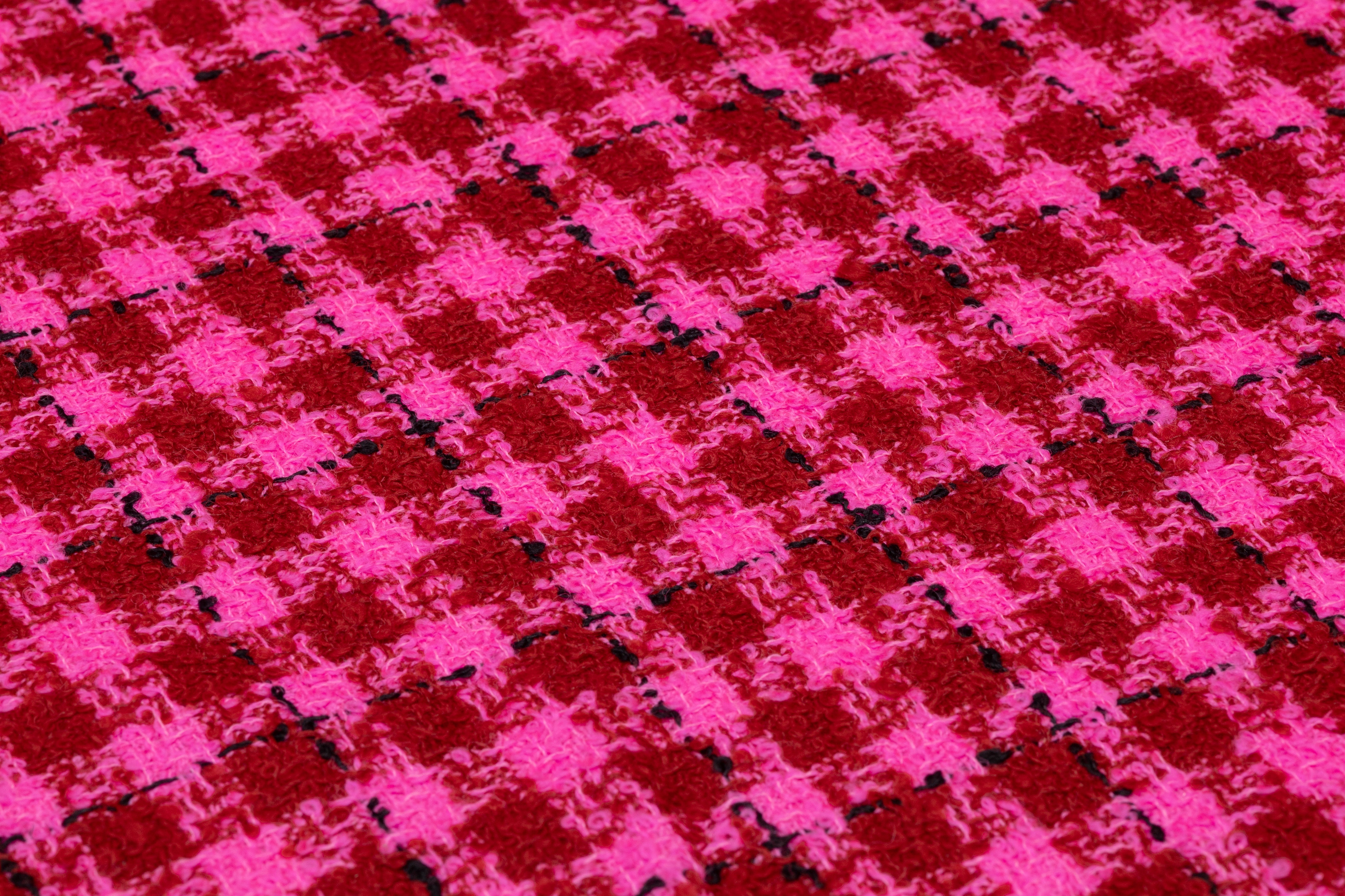 Checked Italian Wool Tweed Boucle - Magenta / Red