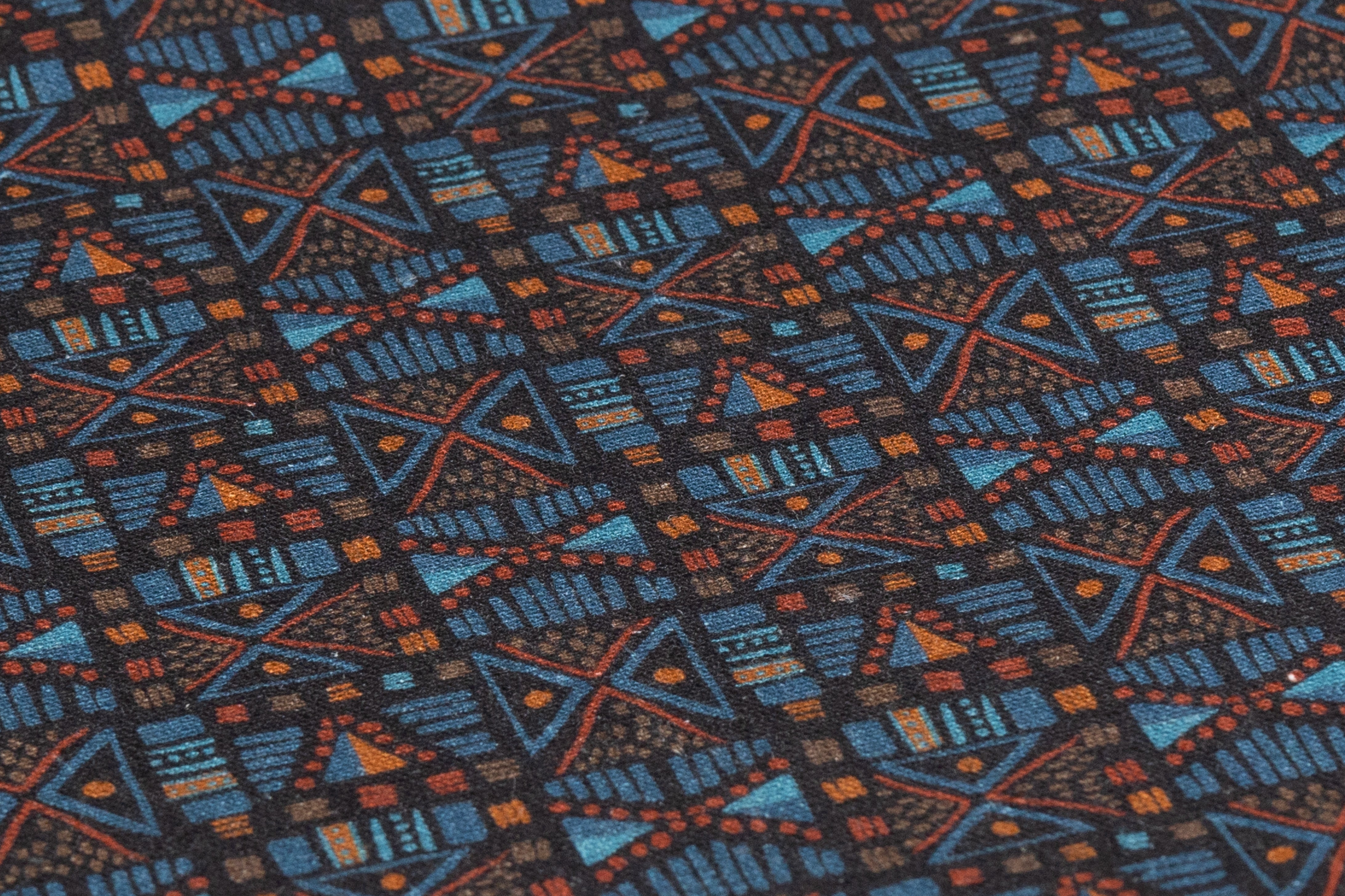 Geometric Italian Linen Viscose Blend - Rust / Blue