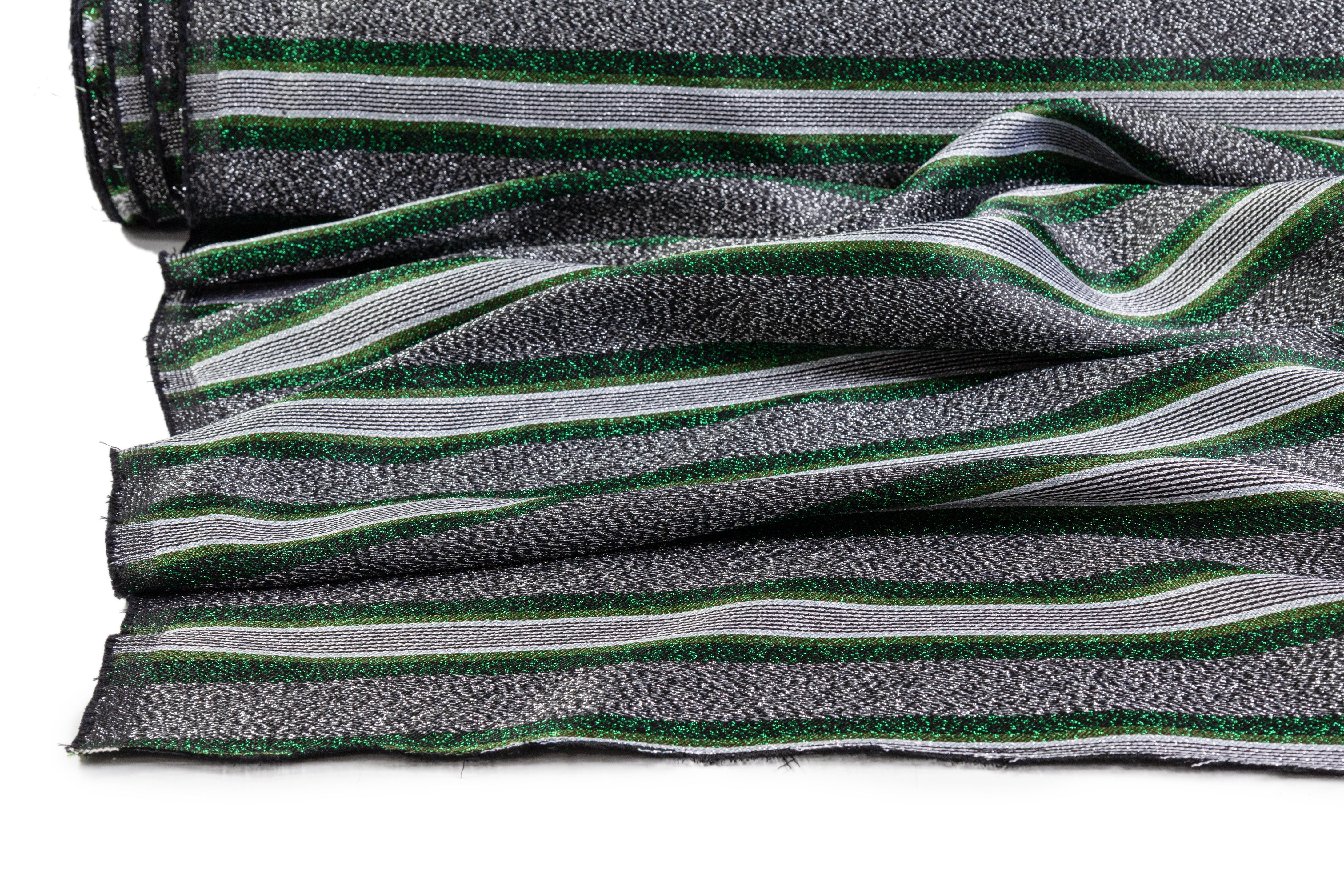 Striped Metallic Italian Jacquard - Green / Silver