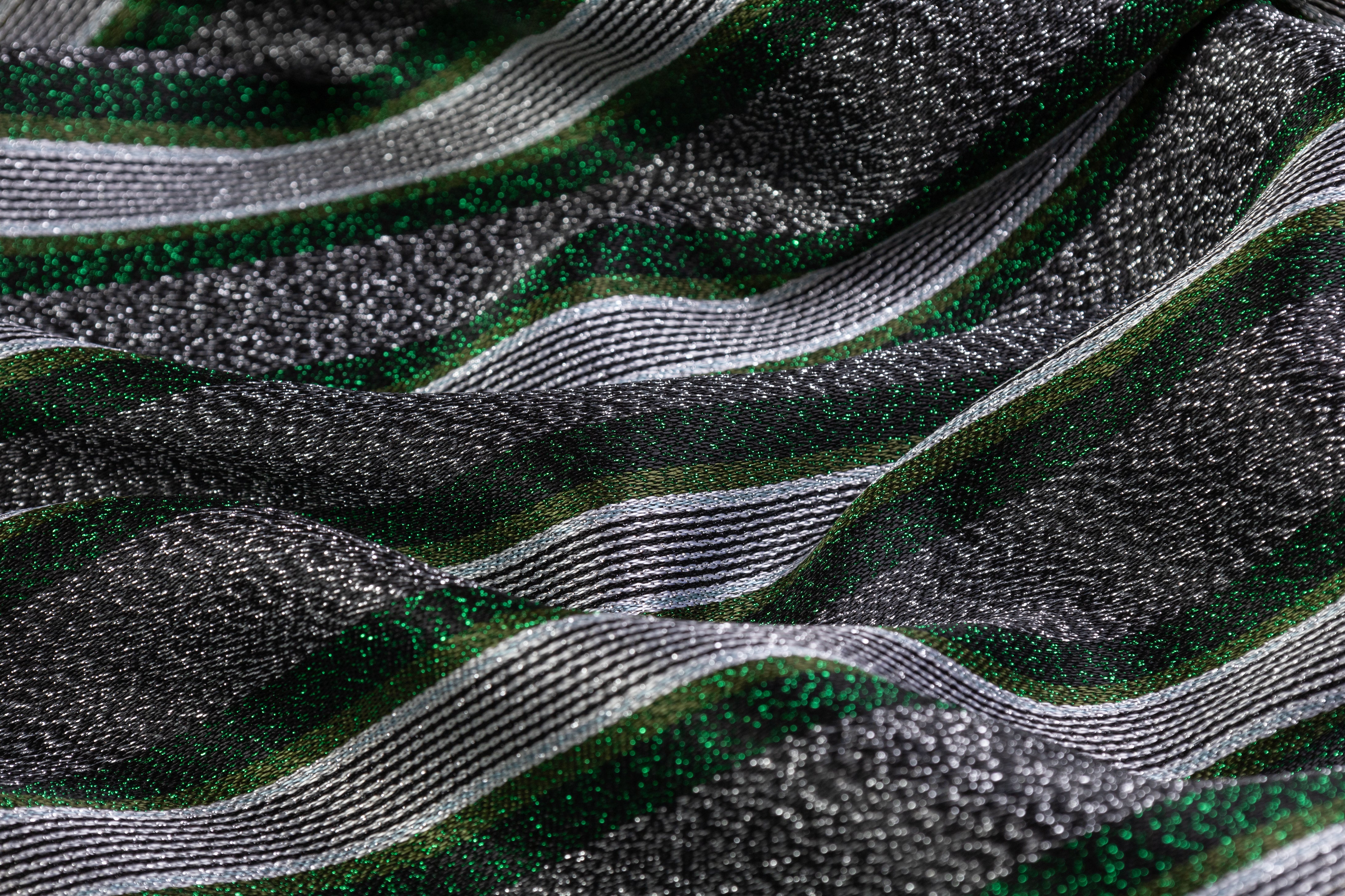 Striped Metallic Italian Jacquard - Green / Silver