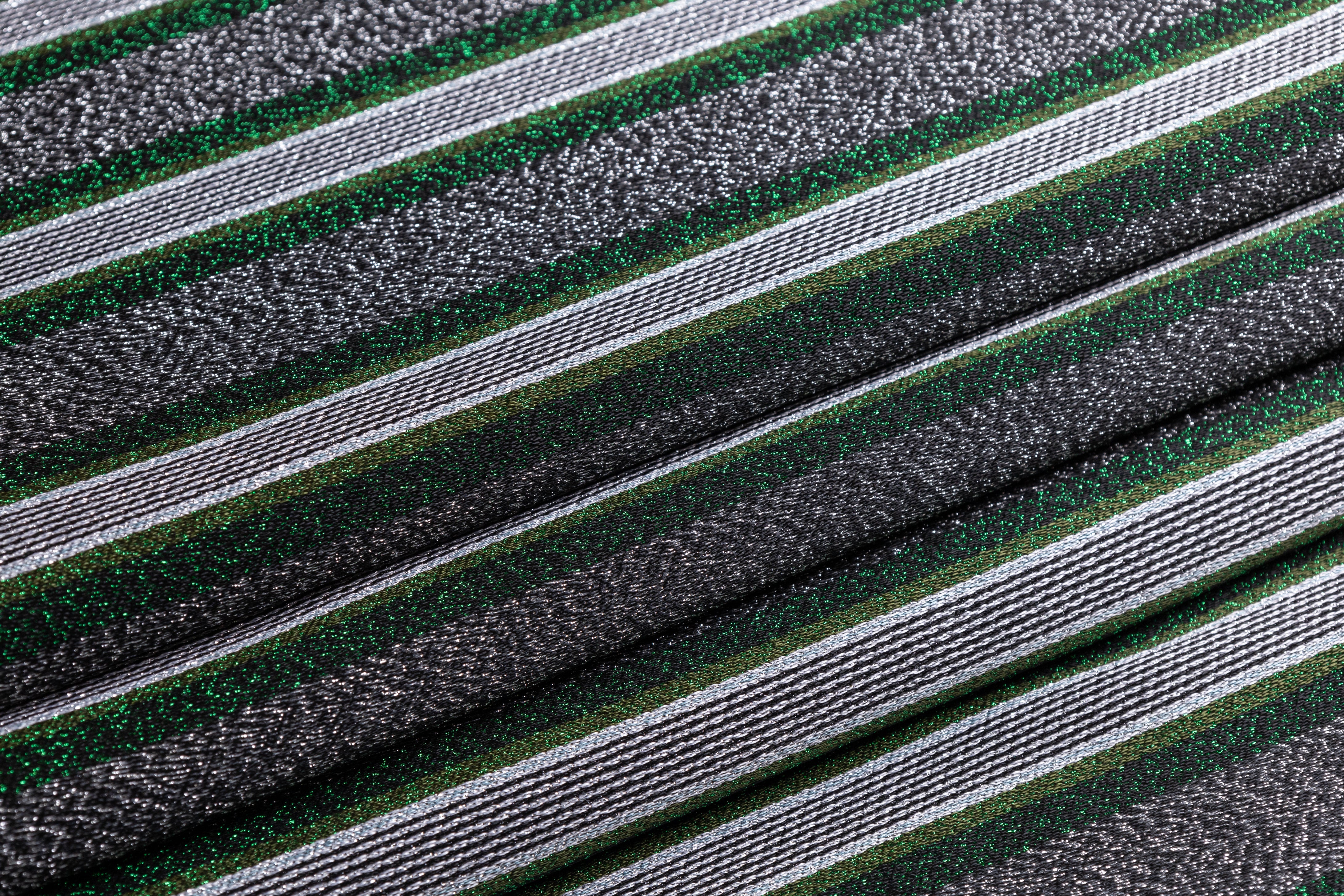 Striped Metallic Italian Jacquard - Green / Silver