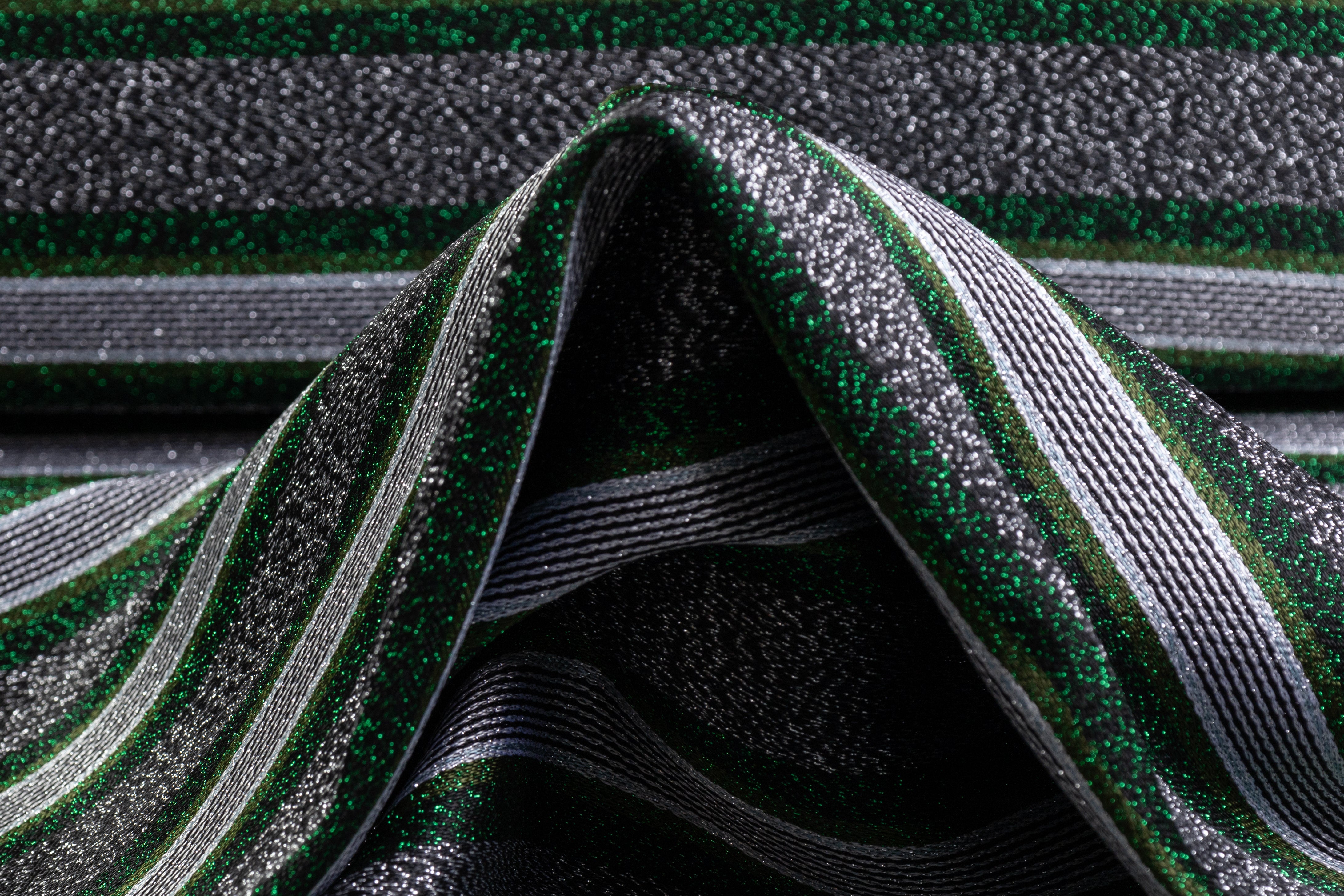Striped Metallic Italian Jacquard - Green / Silver