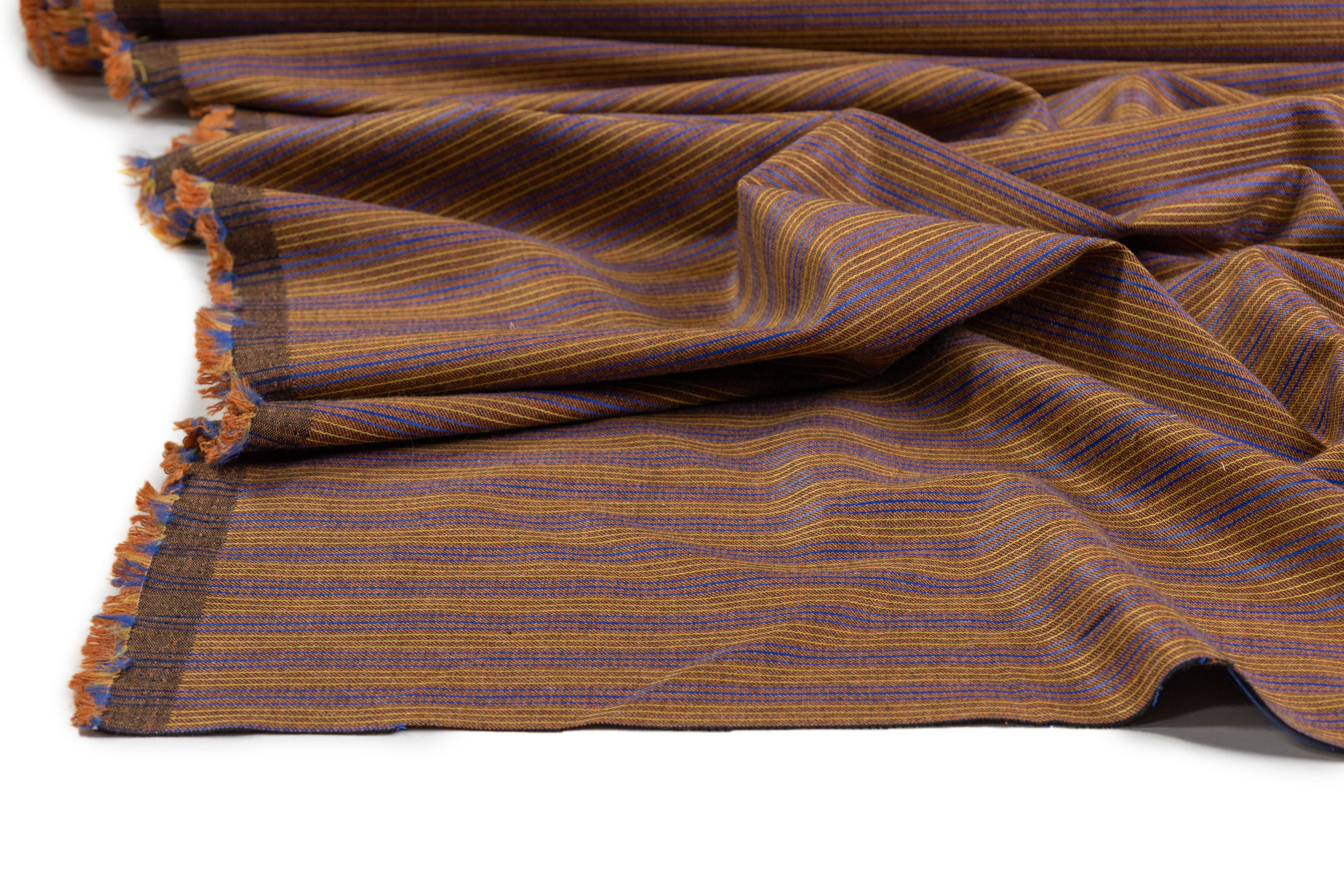 Striped Italian Wool Blend Suiting - Brown / Blue / Yellow