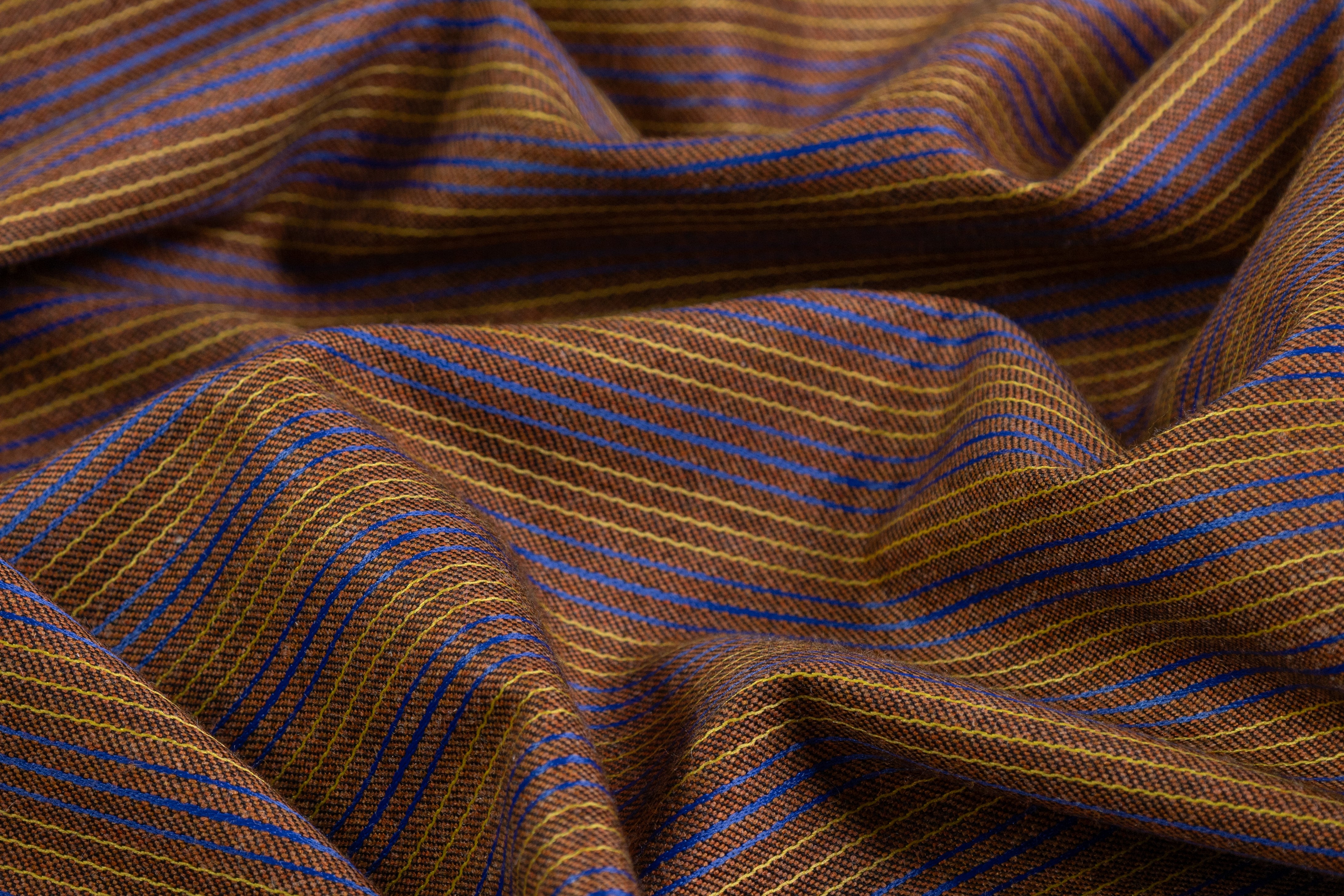 Striped Italian Wool Blend Suiting - Brown / Blue / Yellow